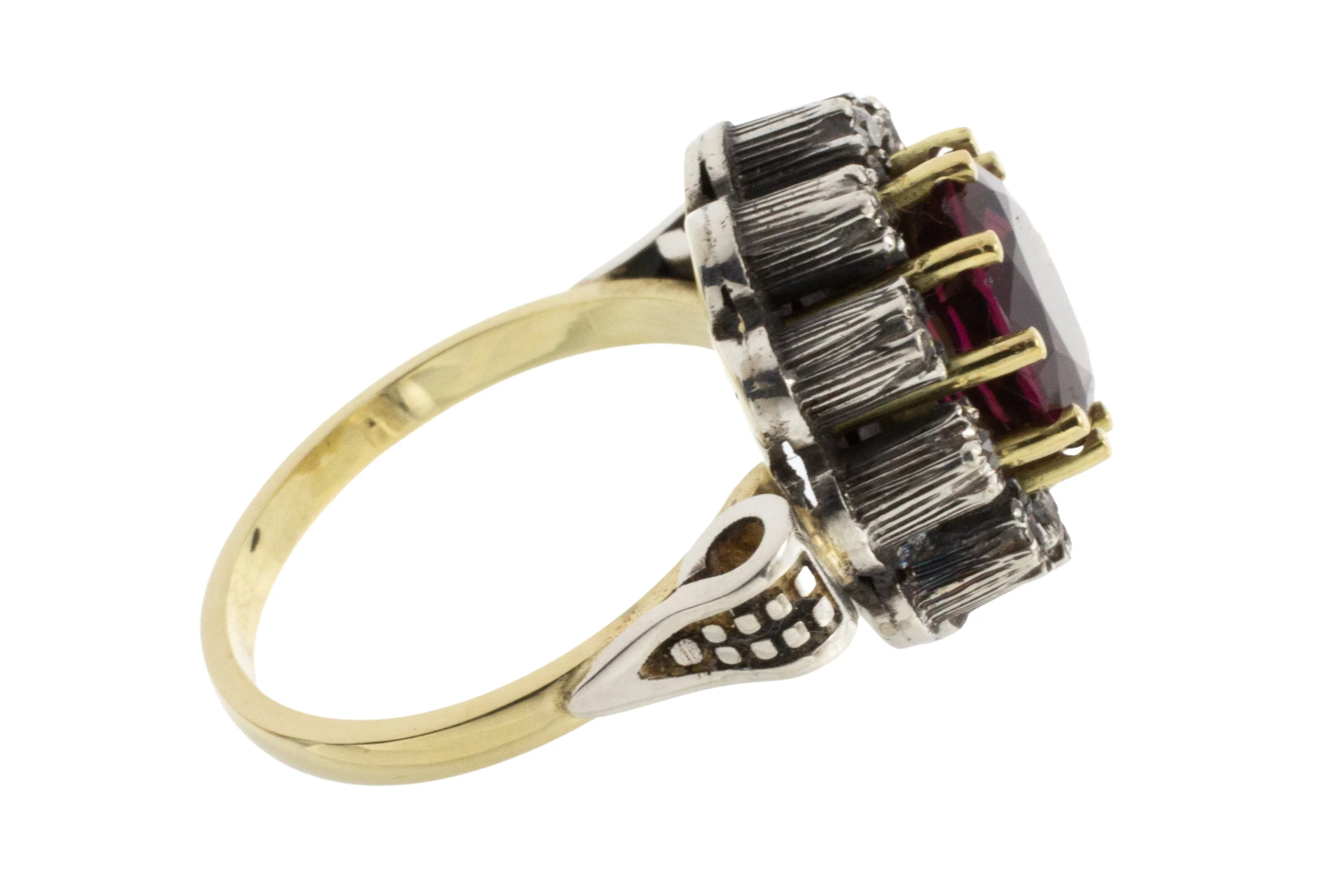 Rhodolite garnet and diamond cluster ring in silver and gold - Image 3