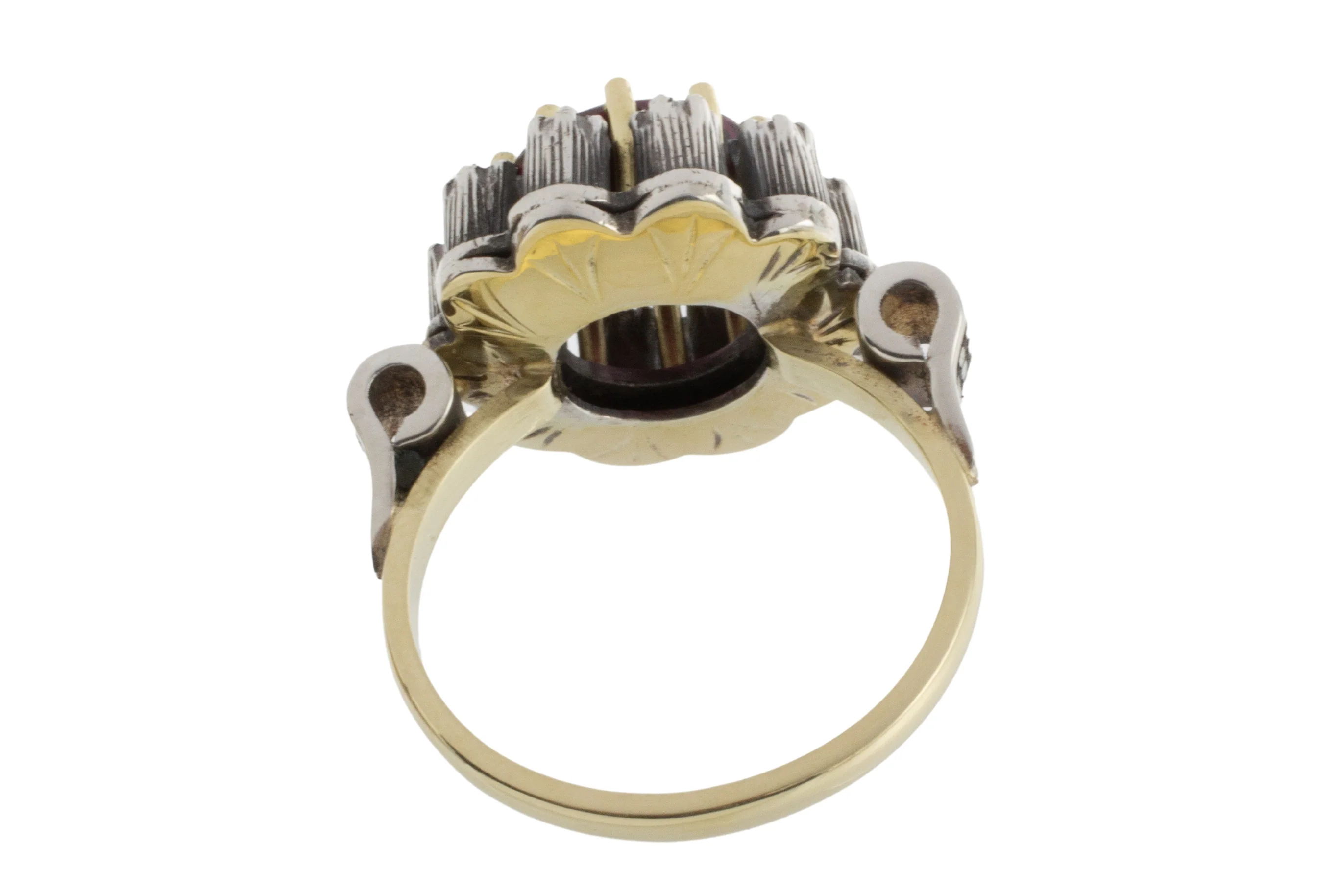Rhodolite garnet and diamond cluster ring in silver and gold - Image 6