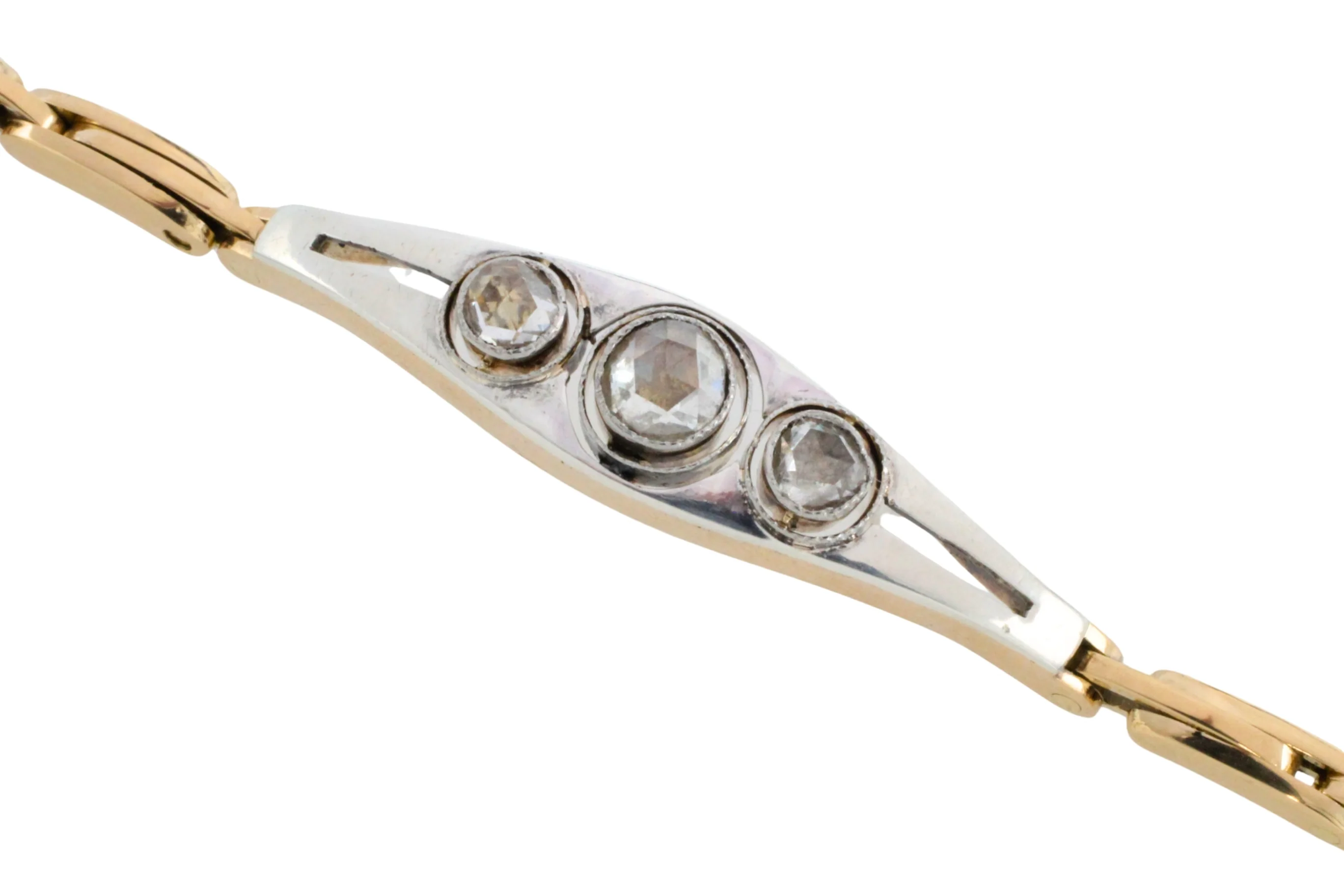 Rose diamond bracelet in 14 carat gold and silver - Image 3