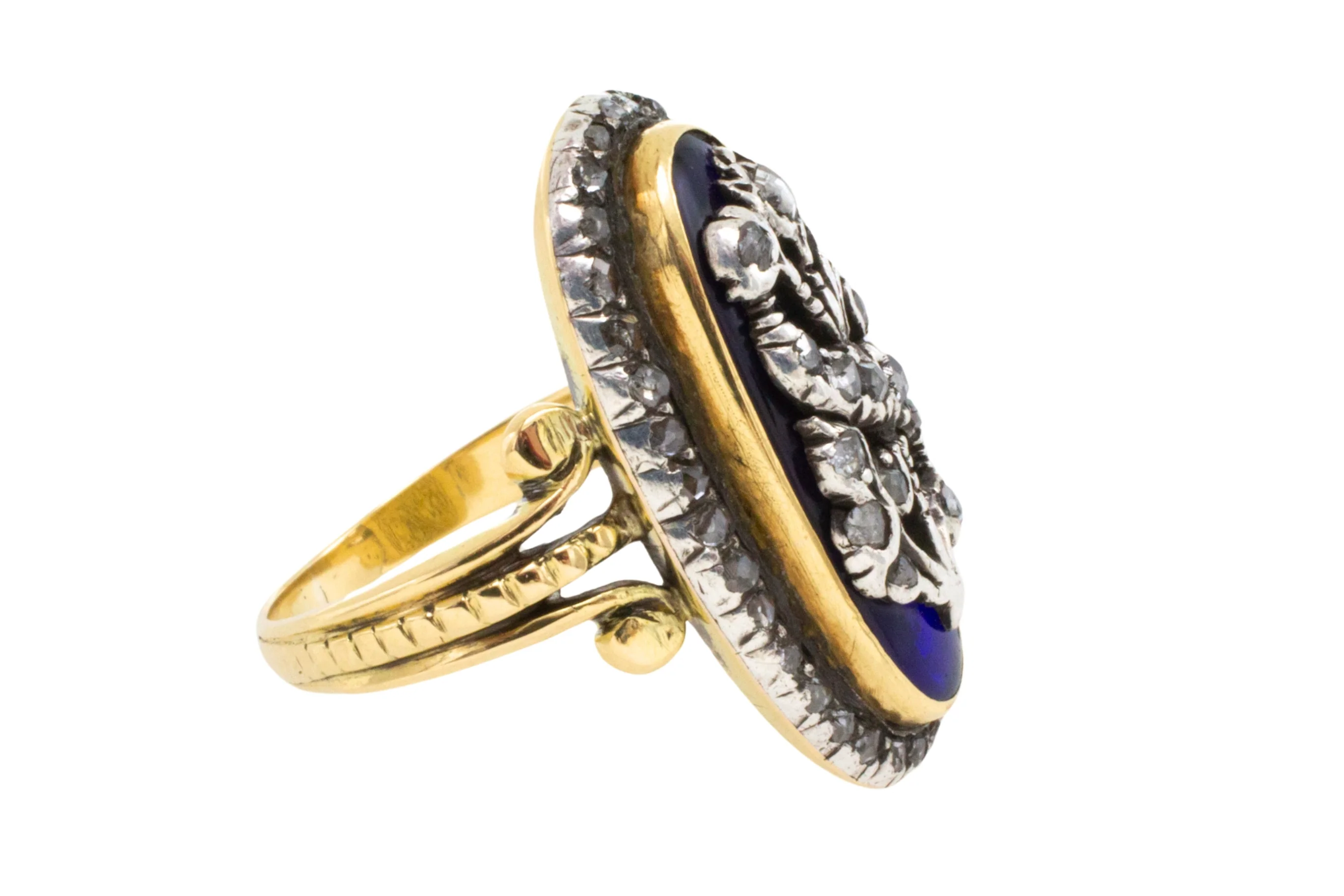 Rose diamond cobolt glass ring in gold and silver - Image 2