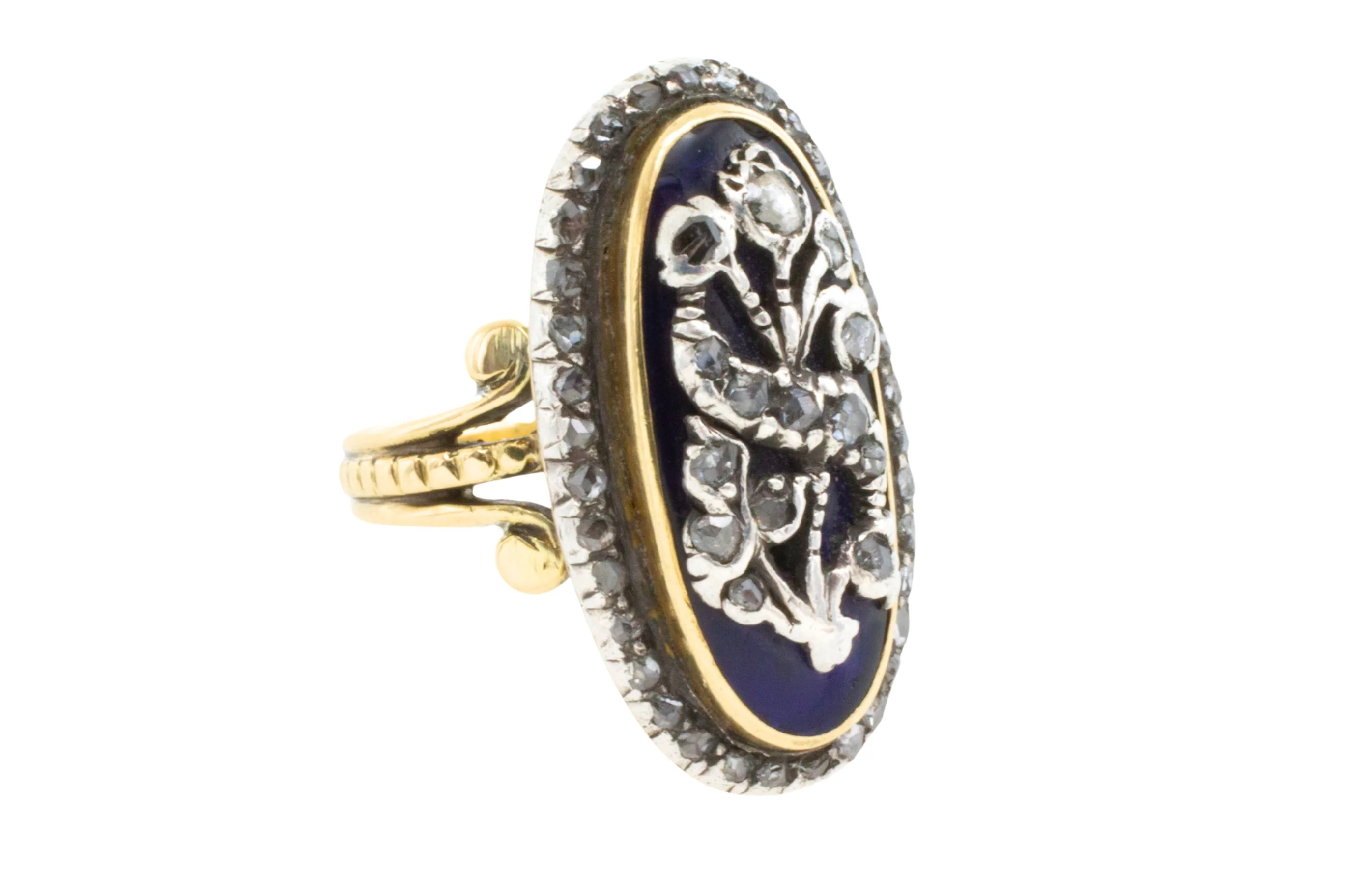Rose diamond cobolt glass ring in gold and silver - Image 4