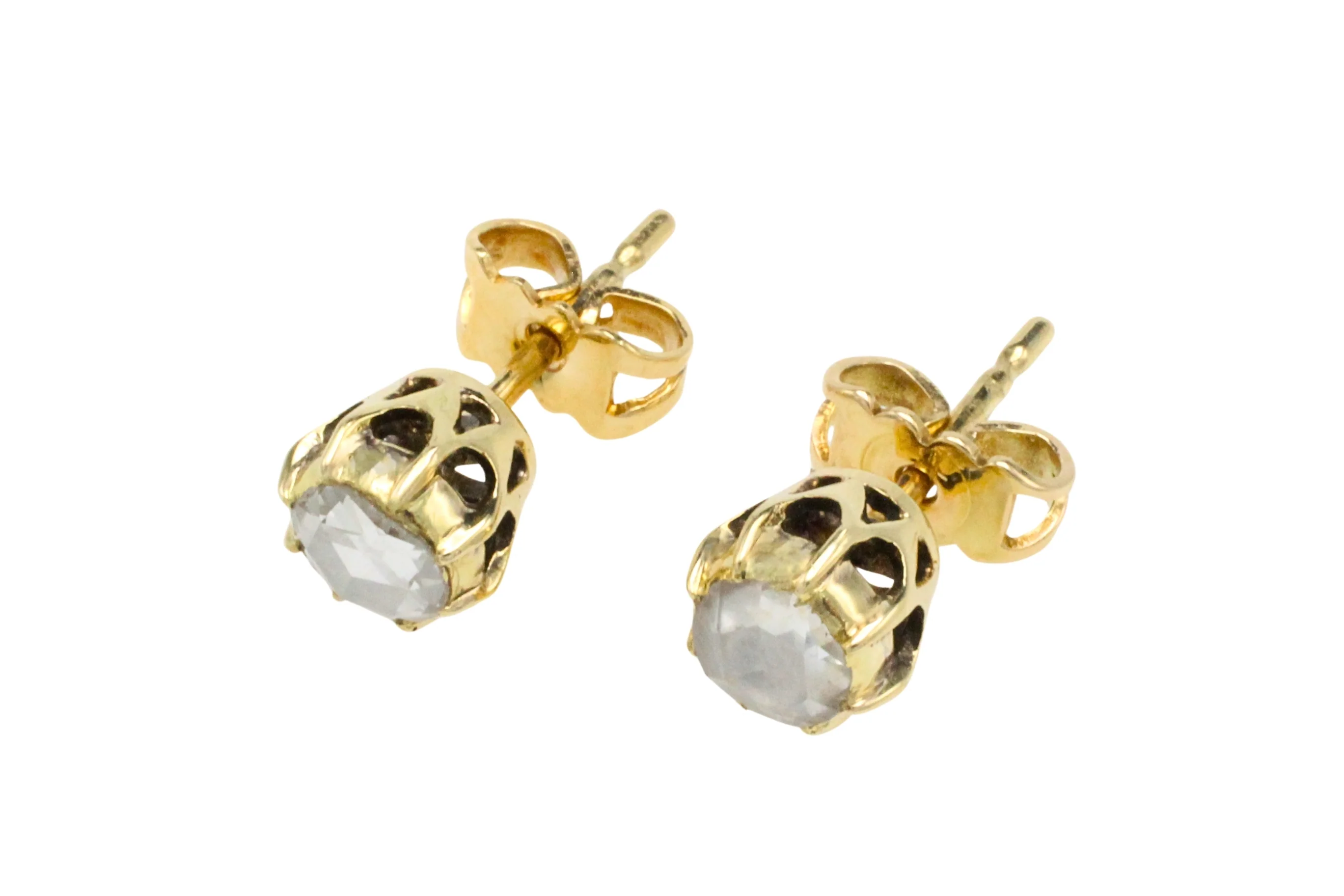 Rose diamond earrings in 14 carat gold - Image 2