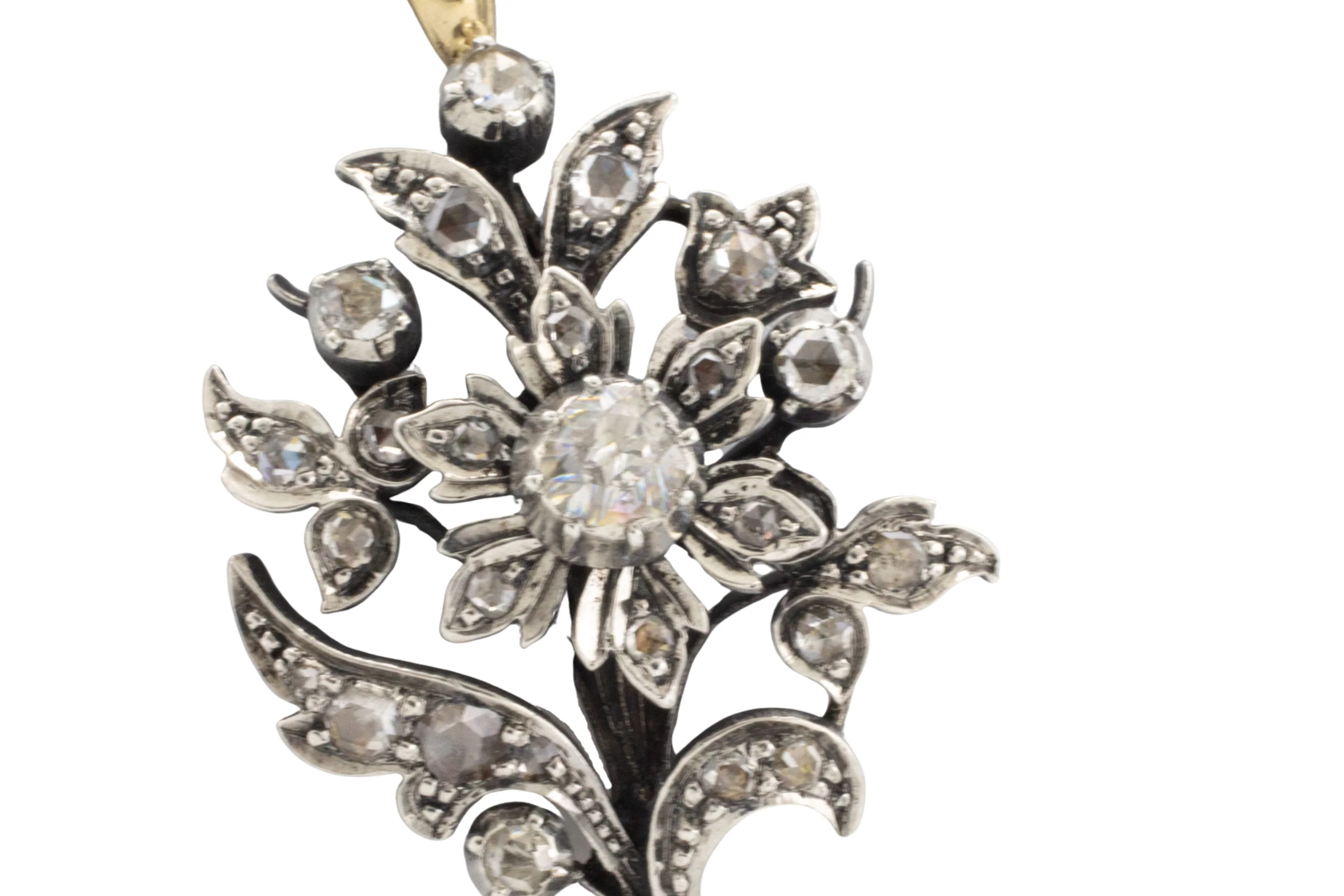 Rose diamond flower pendant in silver and gold - Image 2