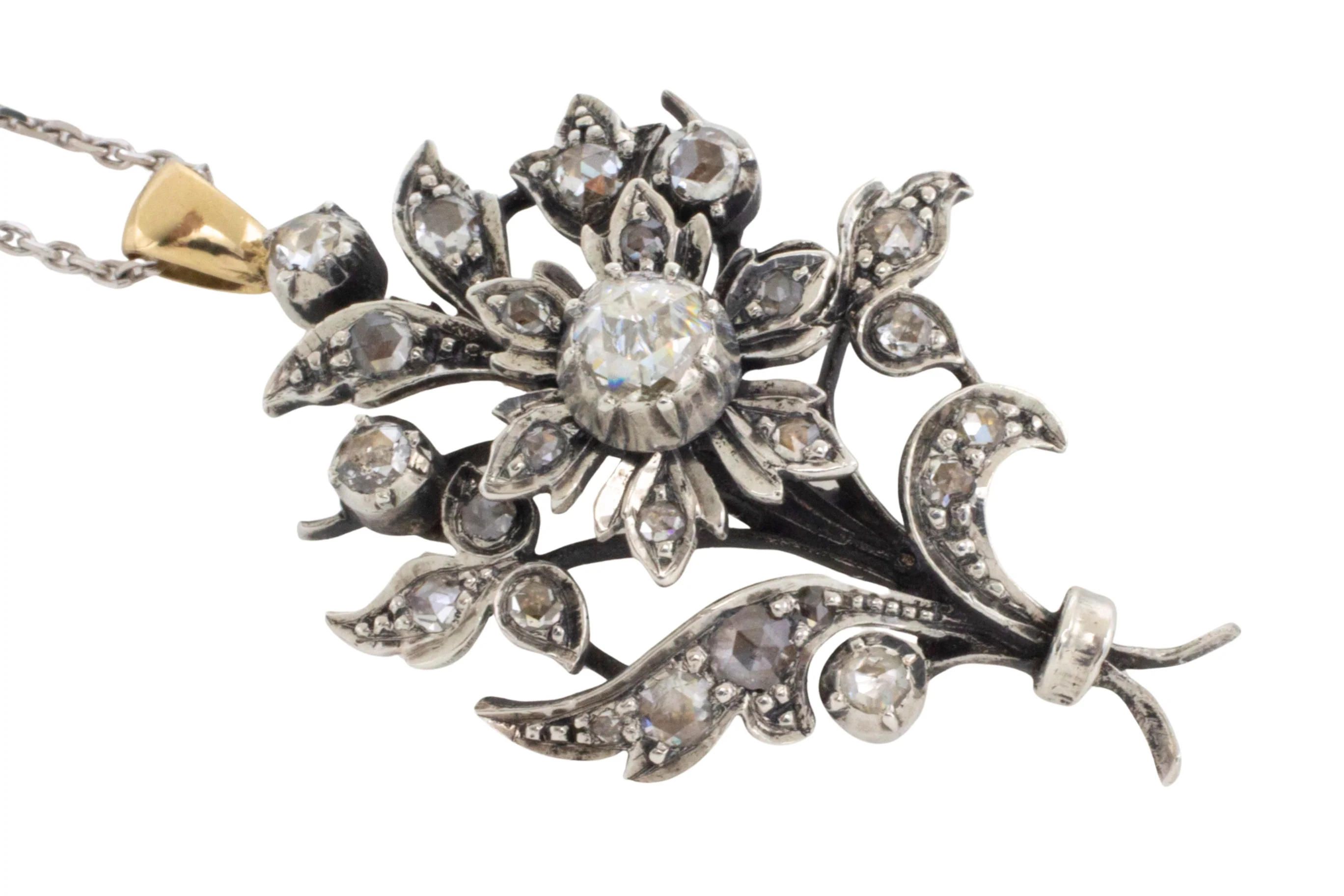 Rose diamond flower pendant in silver and gold - Image 3