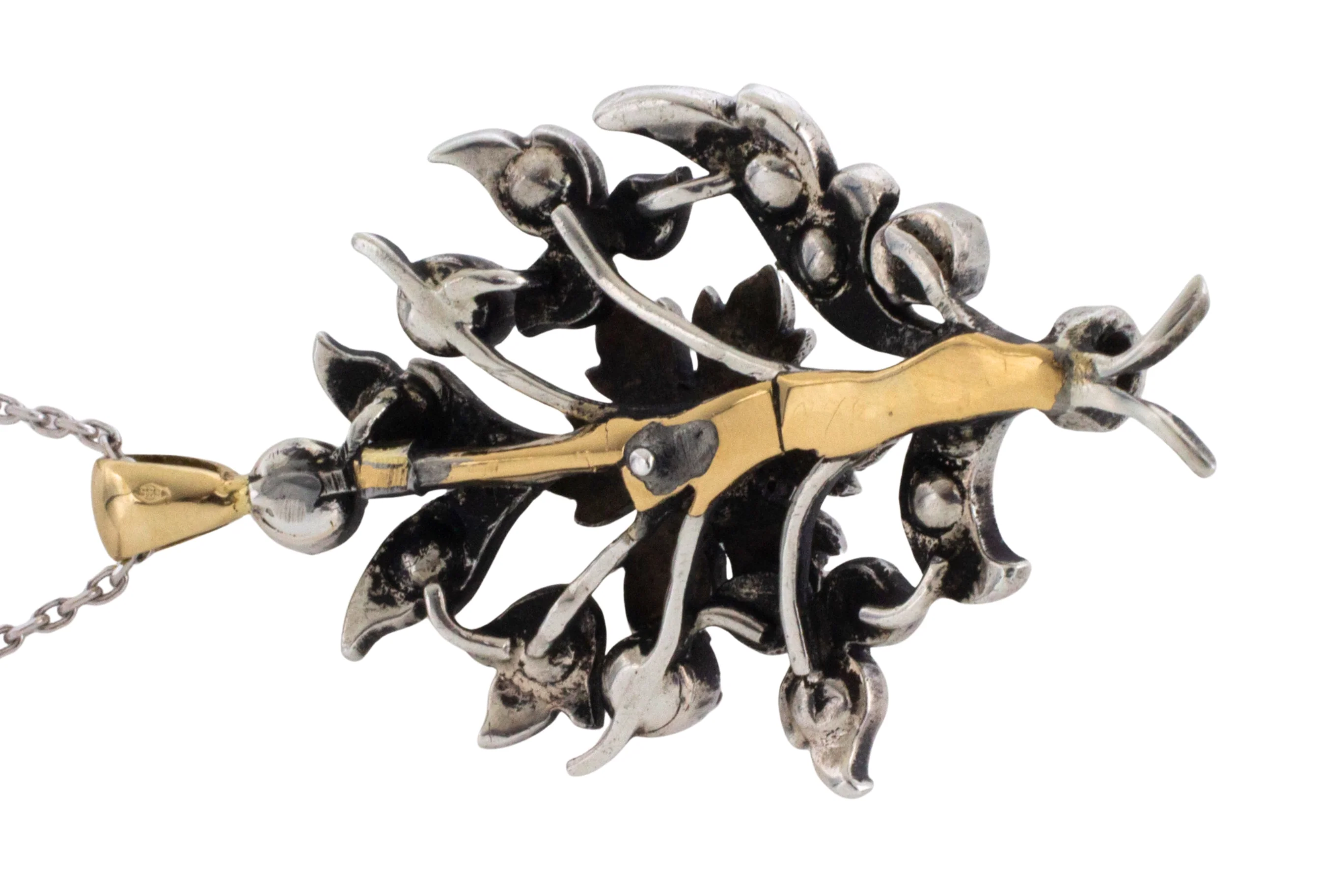 Rose diamond flower pendant in silver and gold - Image 4