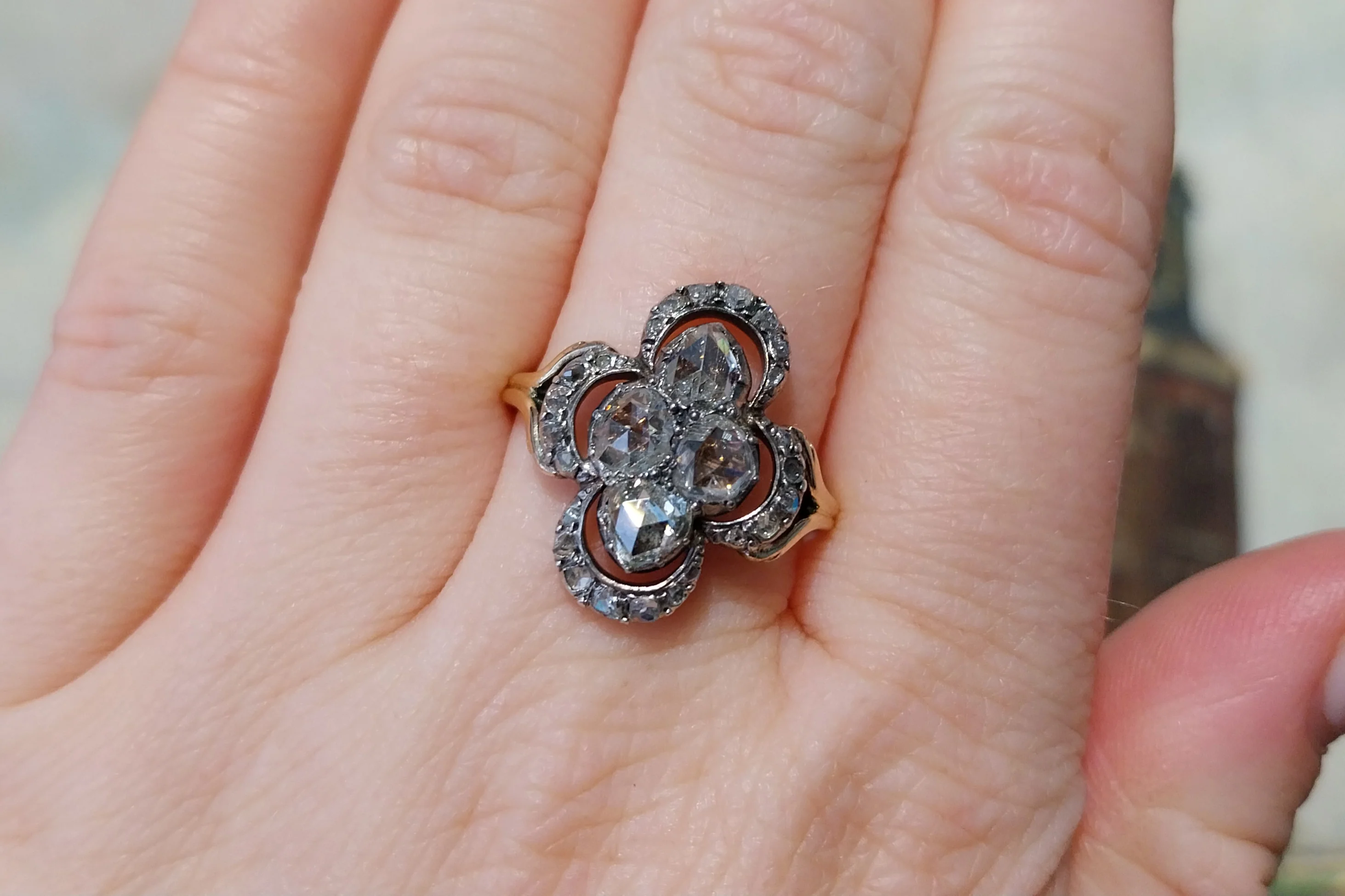 Rose diamond ring in silver and gold - Image 6