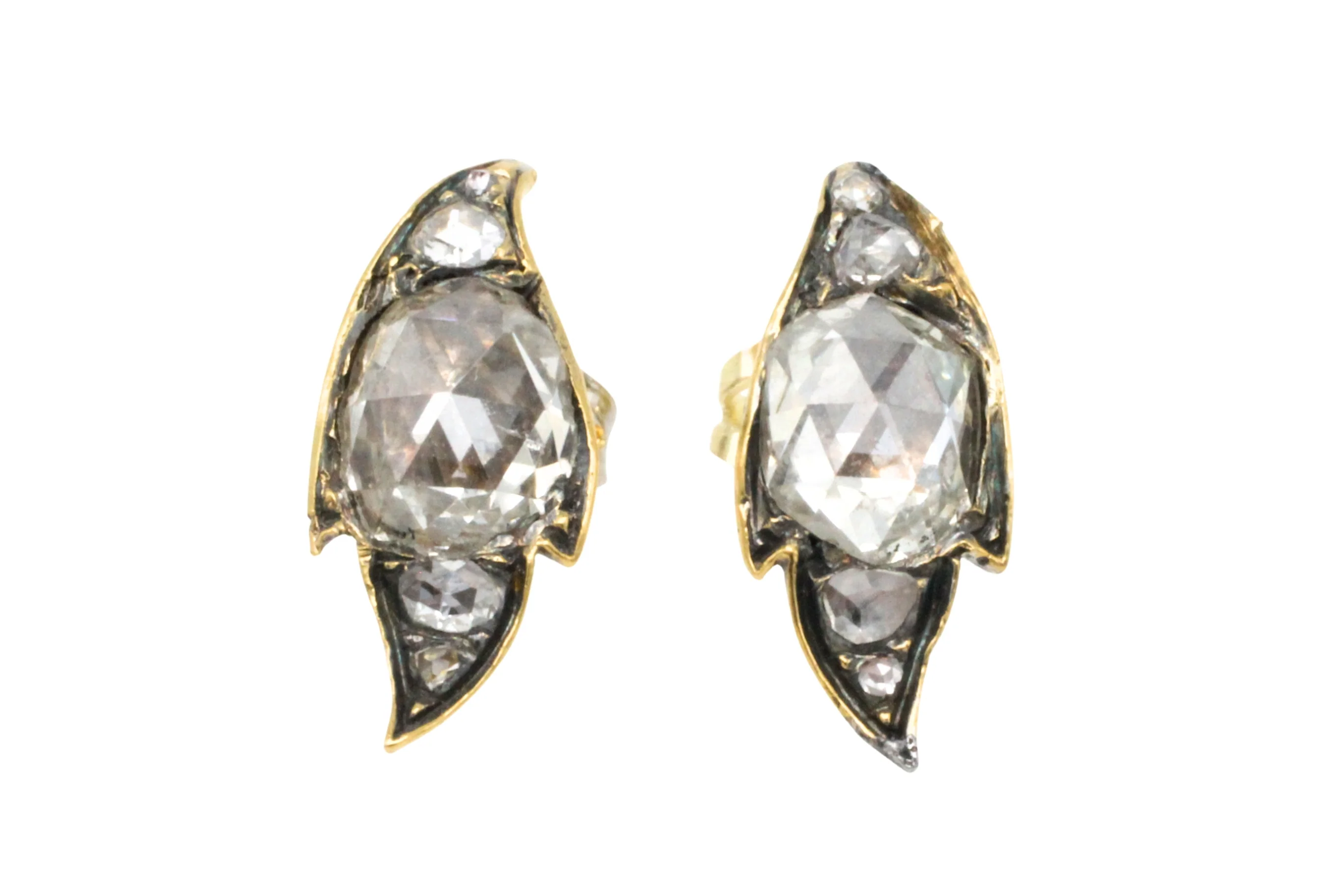 Rose diamond studs in silver and 14 carat gold - Image 2