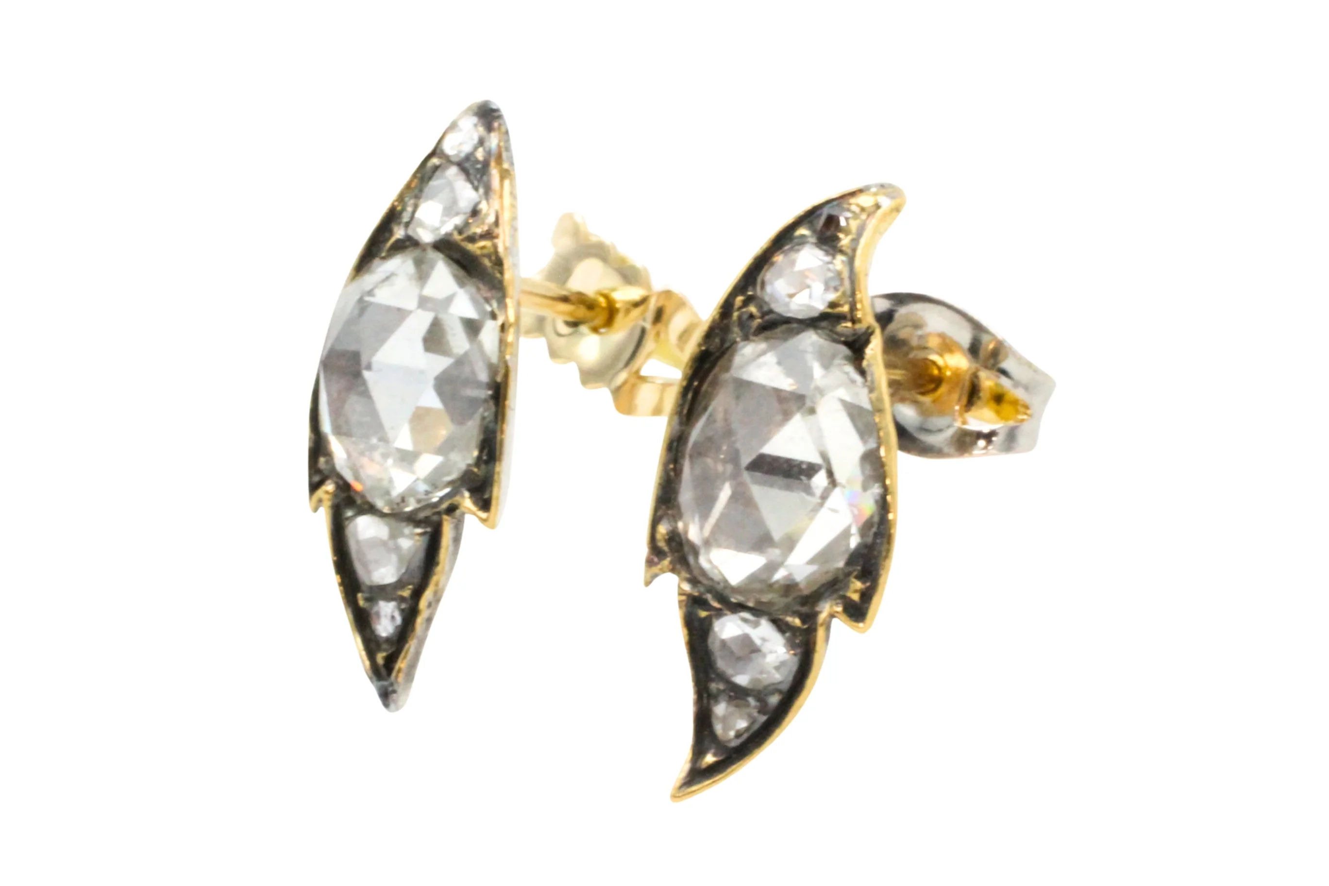 Rose diamond studs in silver and 14 carat gold - Image 3