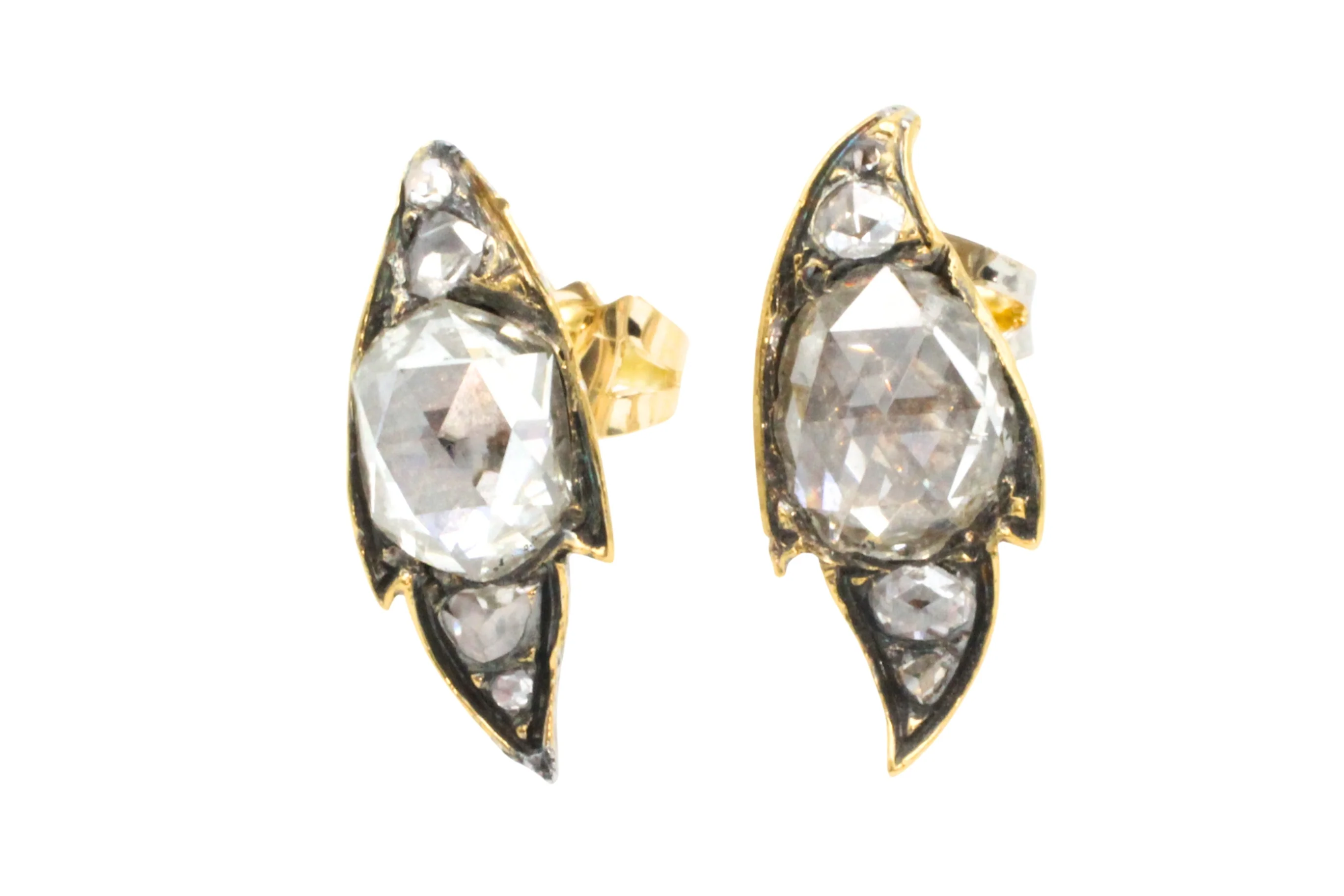 Rose diamond studs in silver and 14 carat gold - Image 4