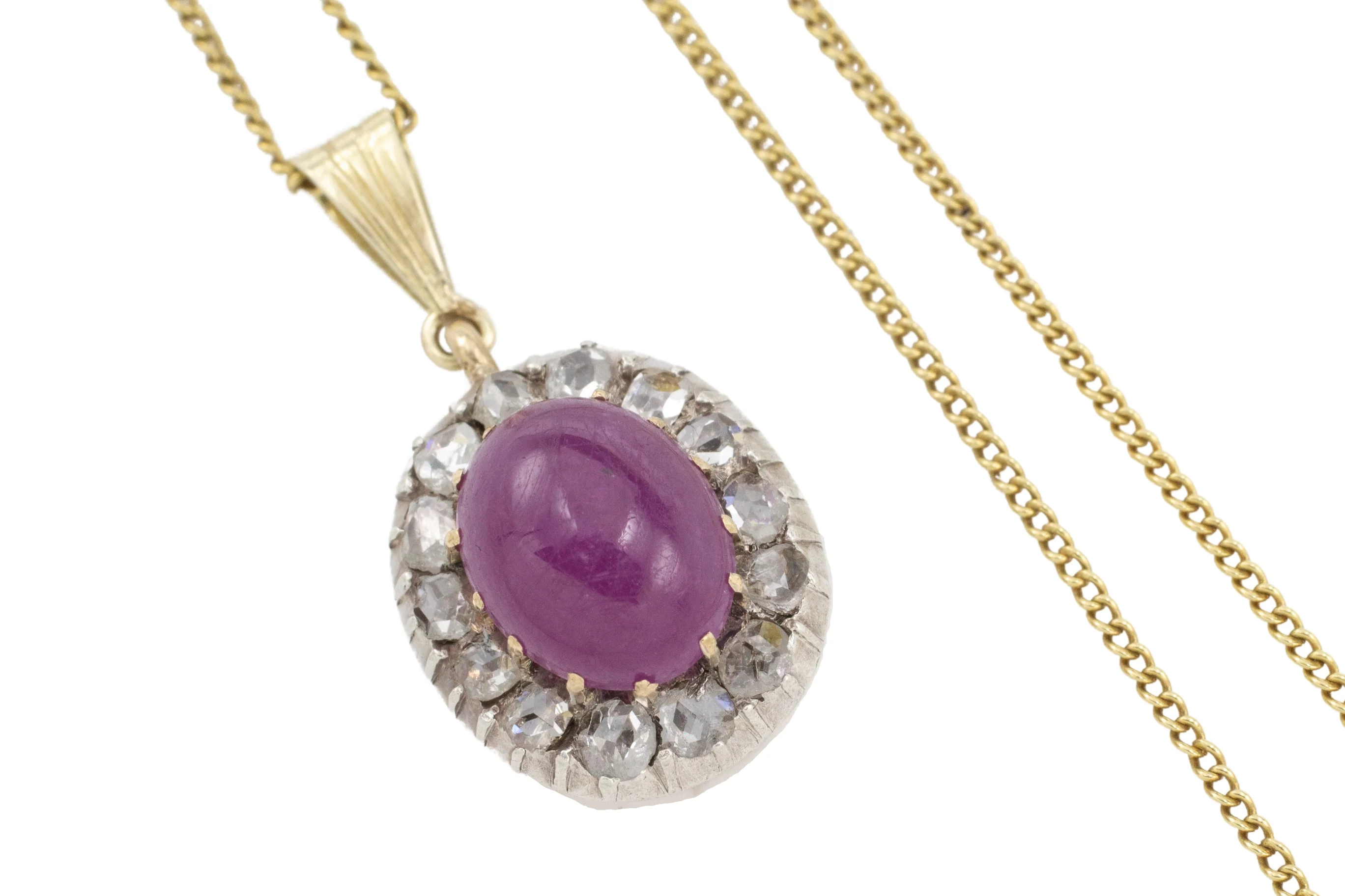 Ruby and rose diamond pendant in silver and gold - Image 2