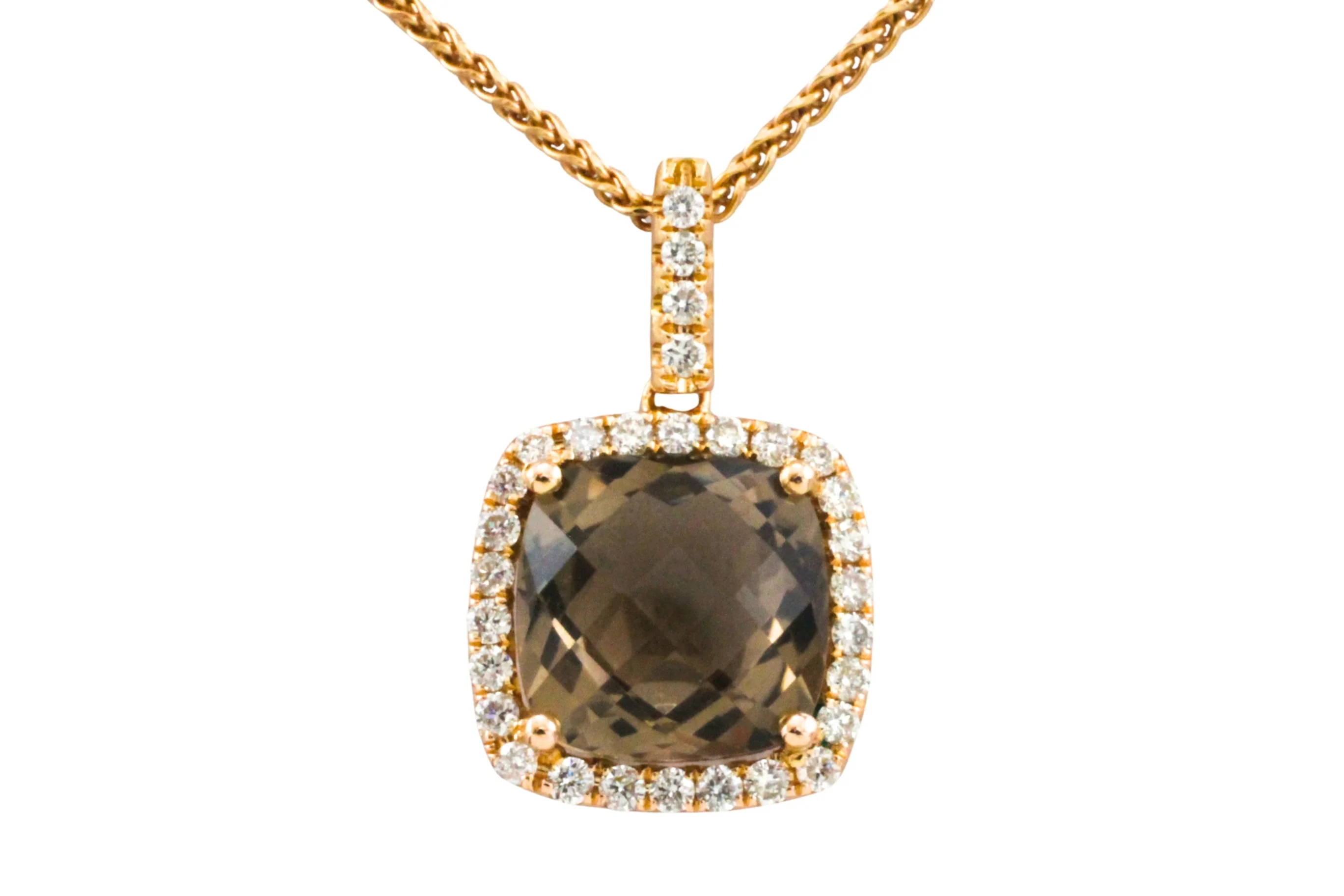 Smoked quartz and diamond pendant in 18 carat gold