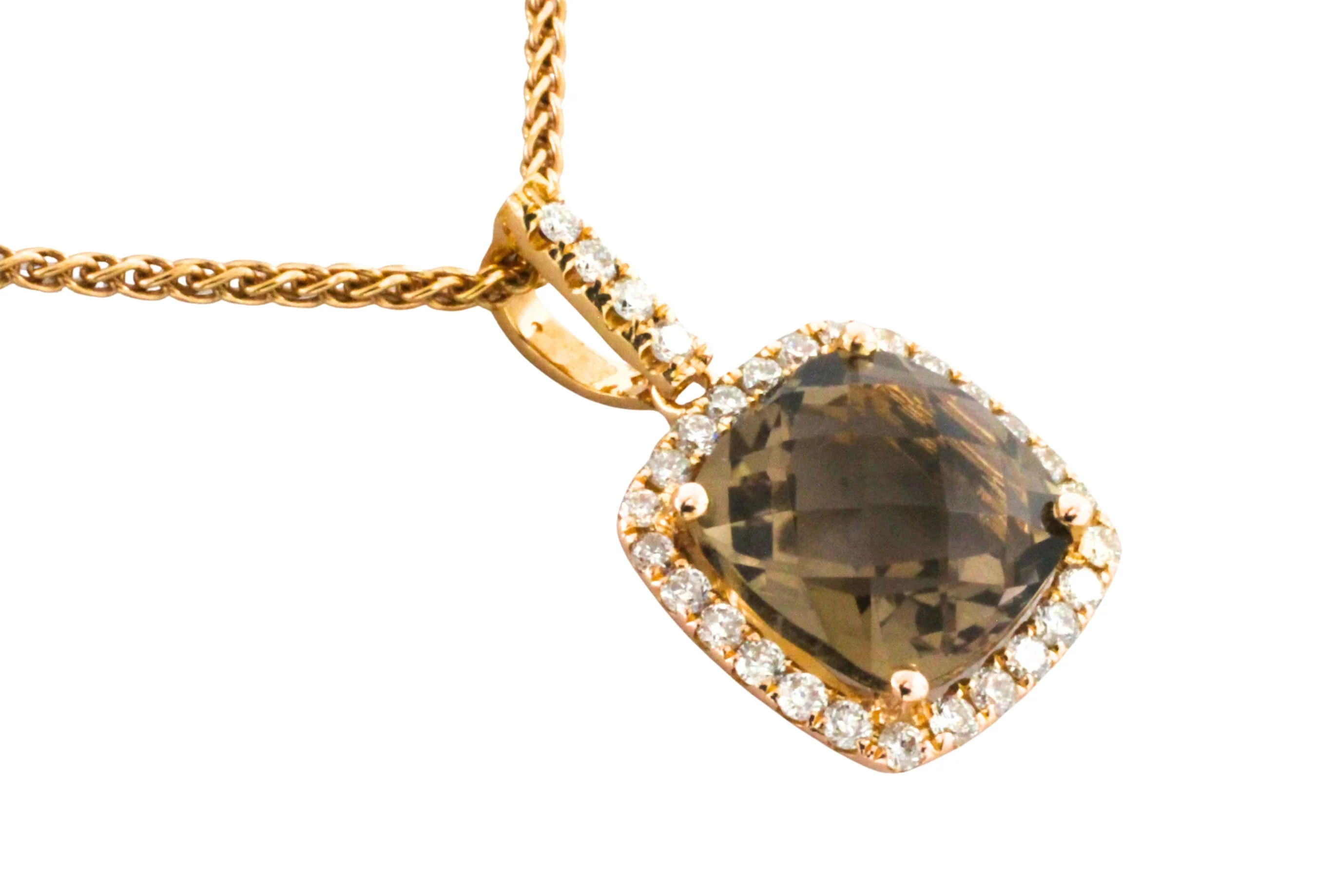 Smoked quartz and diamond pendant in 18 carat gold - Image 2
