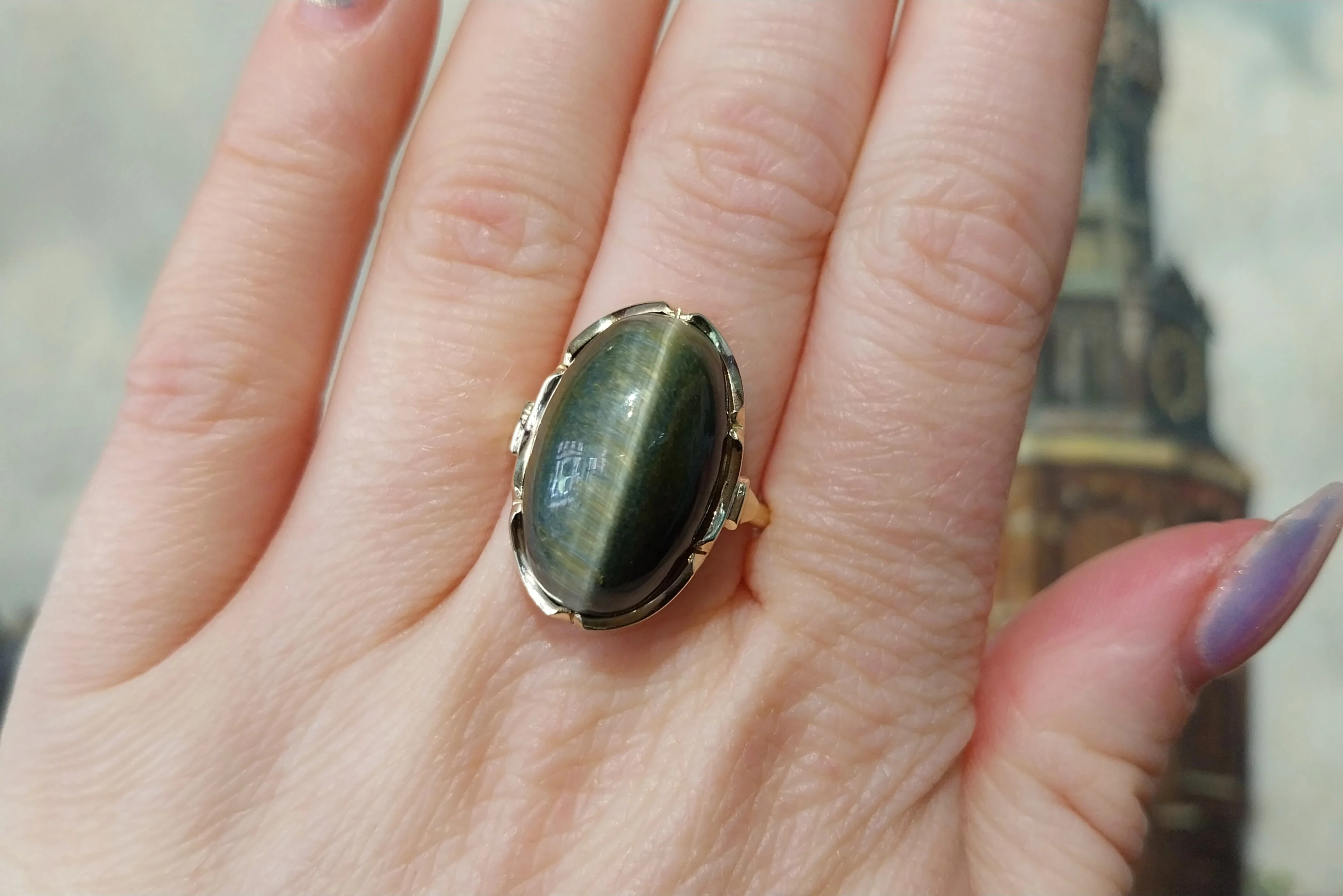 Tigers eye ring in 14 carat gold - Image 6