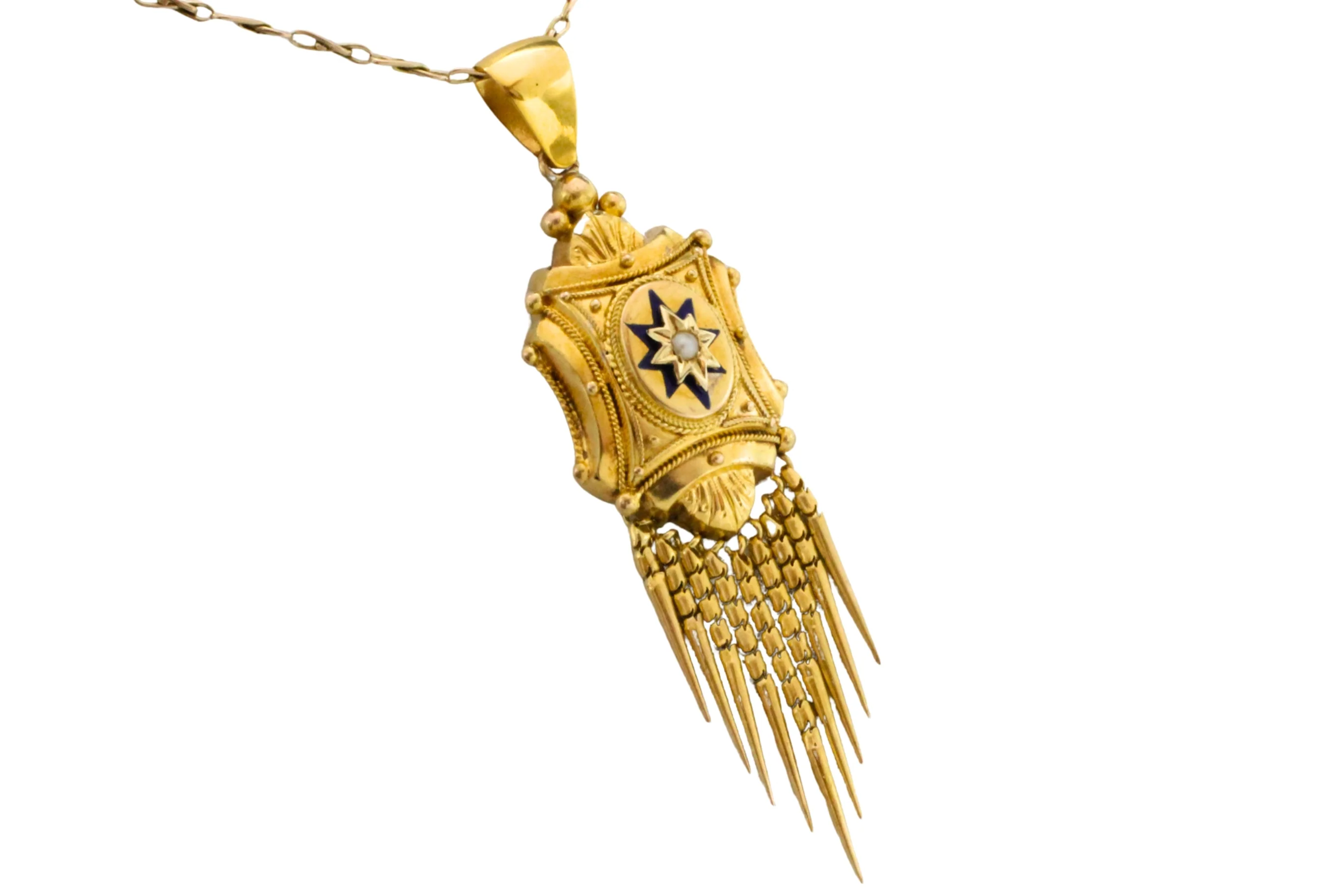Victorian tassel pendant with enamel and pearl - Image 3