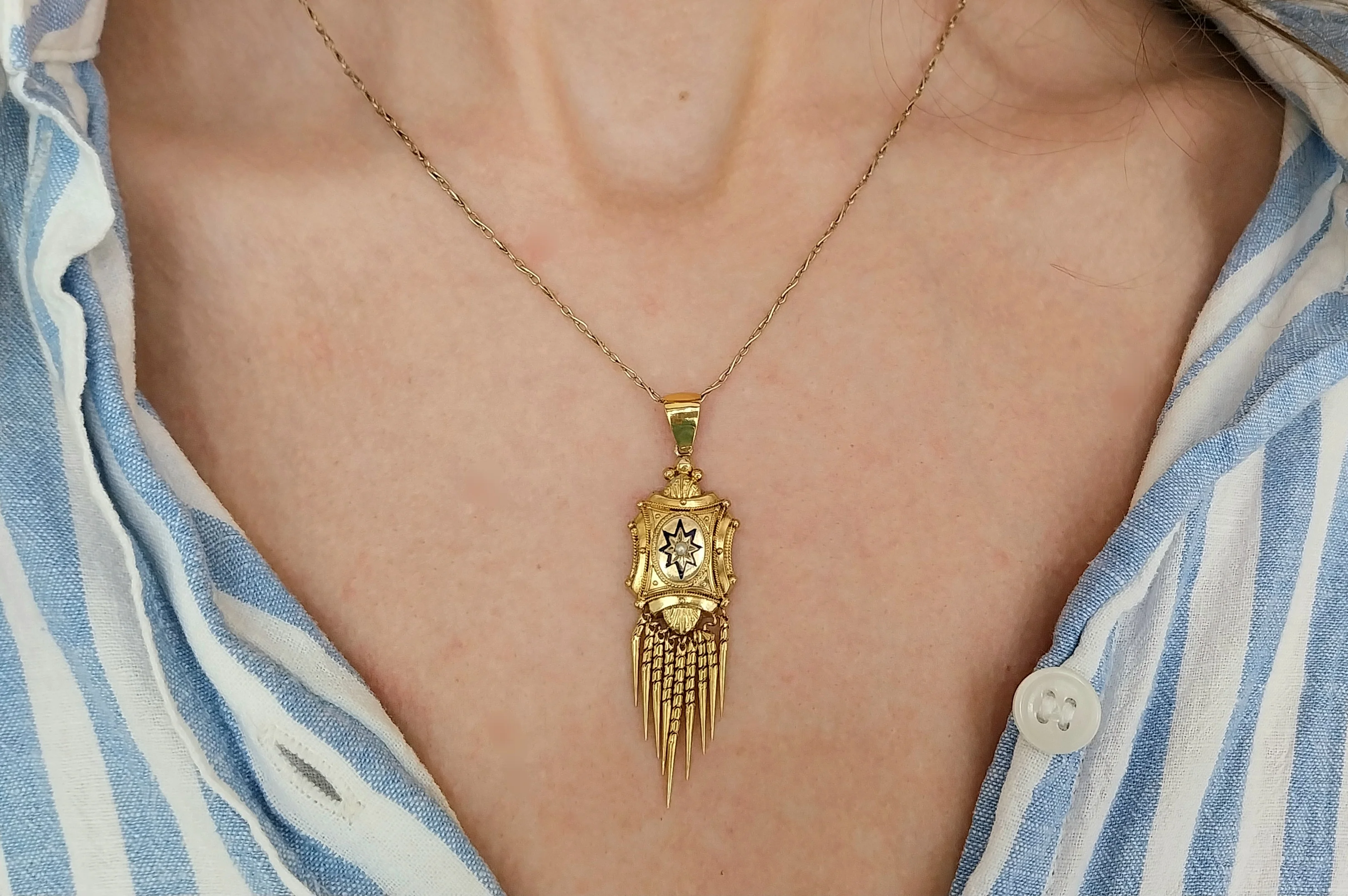 Victorian tassel pendant with enamel and pearl - Image 7