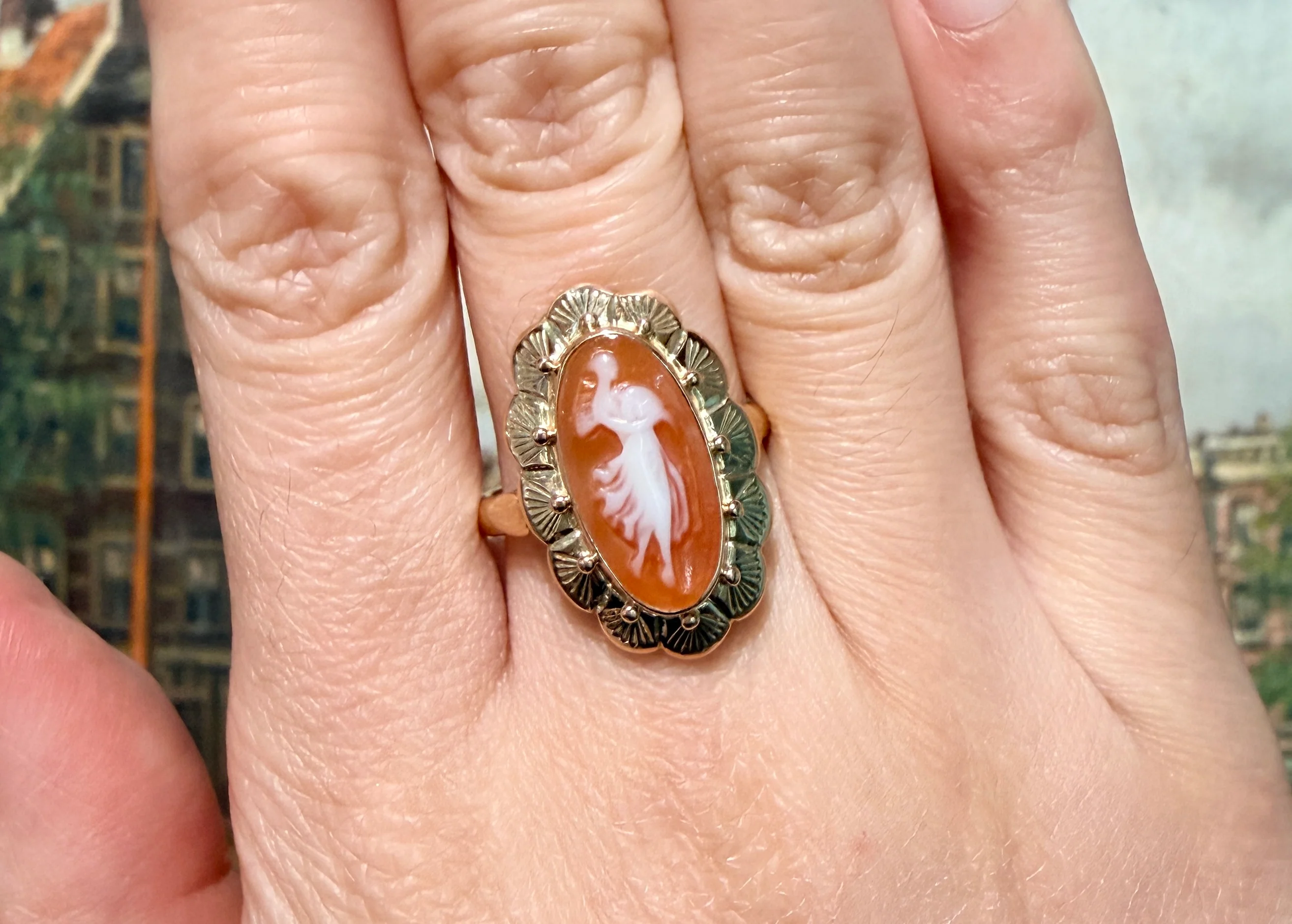 Vintage cameo ring in 14 carat gold - Image 6