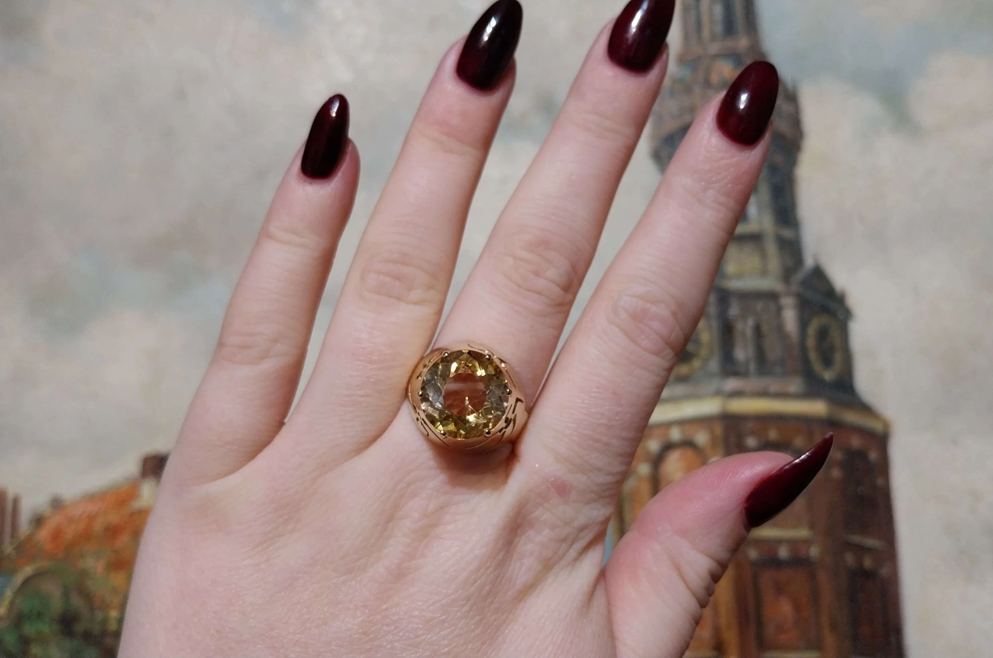 Vintage citrine ring in 14 carat gold - Image 7