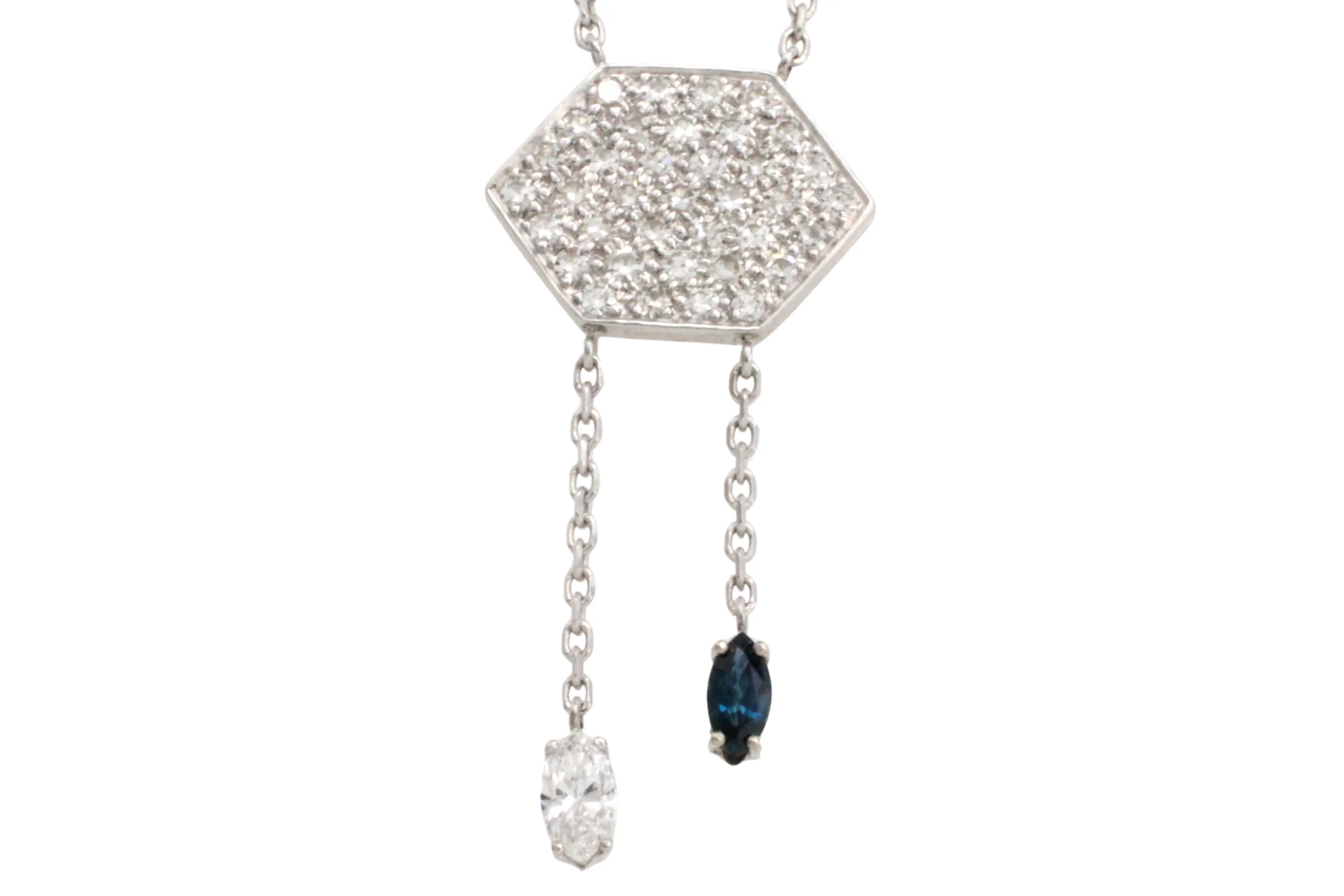 Vintage diamond and sapphire pendant in white gold - Image 5