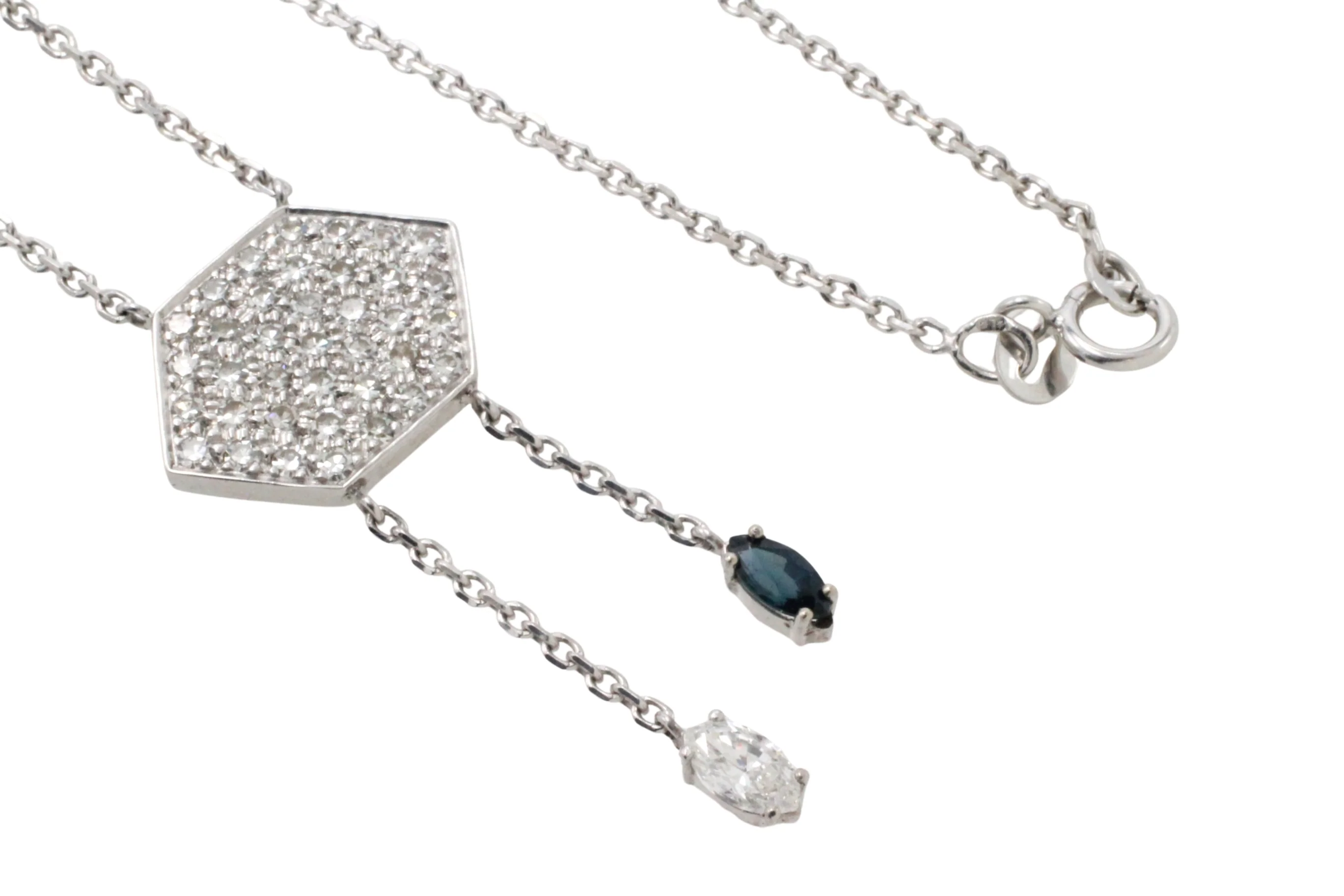 Vintage diamond and sapphire pendant in white gold - Image 6