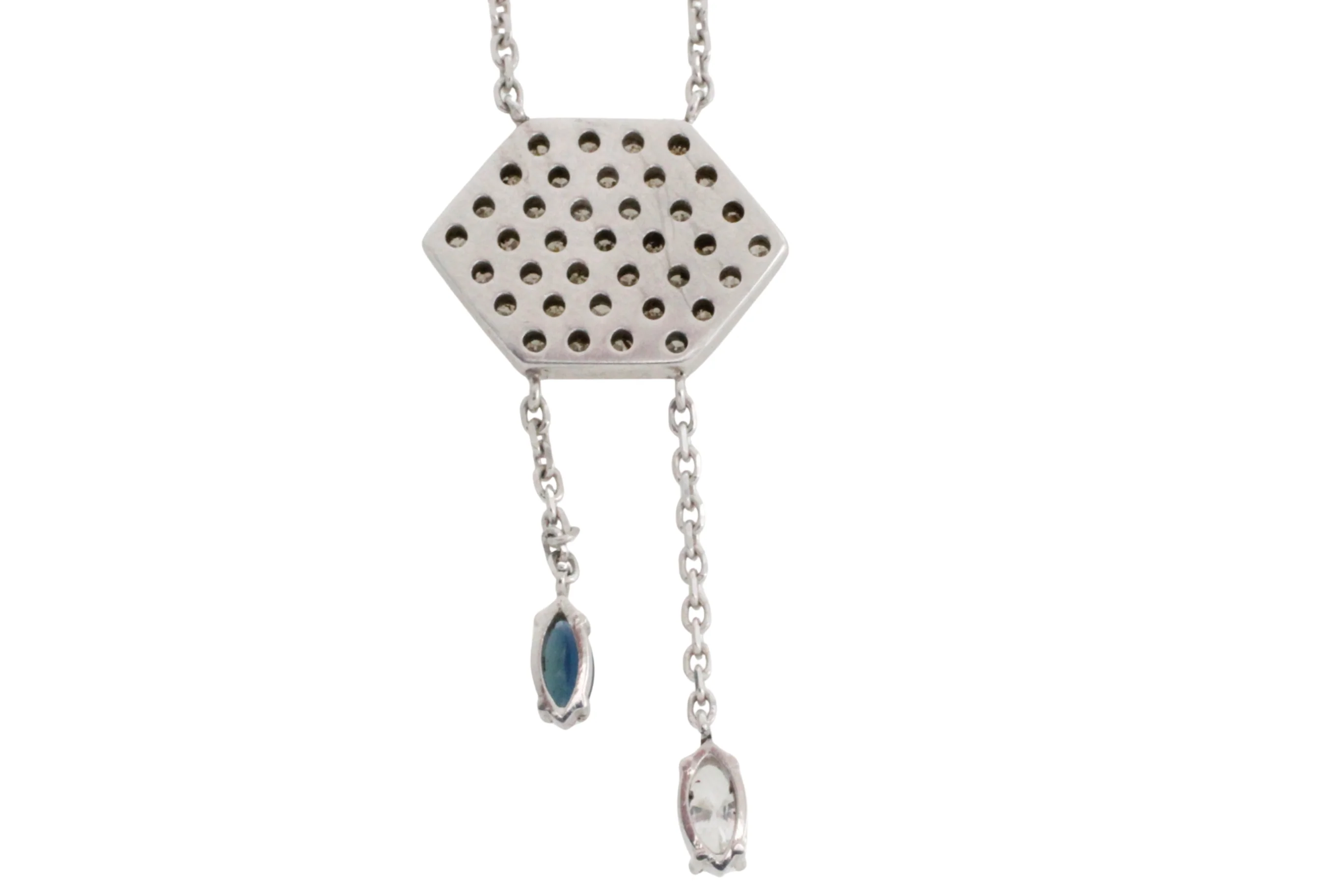 Vintage diamond and sapphire pendant in white gold - Image 7