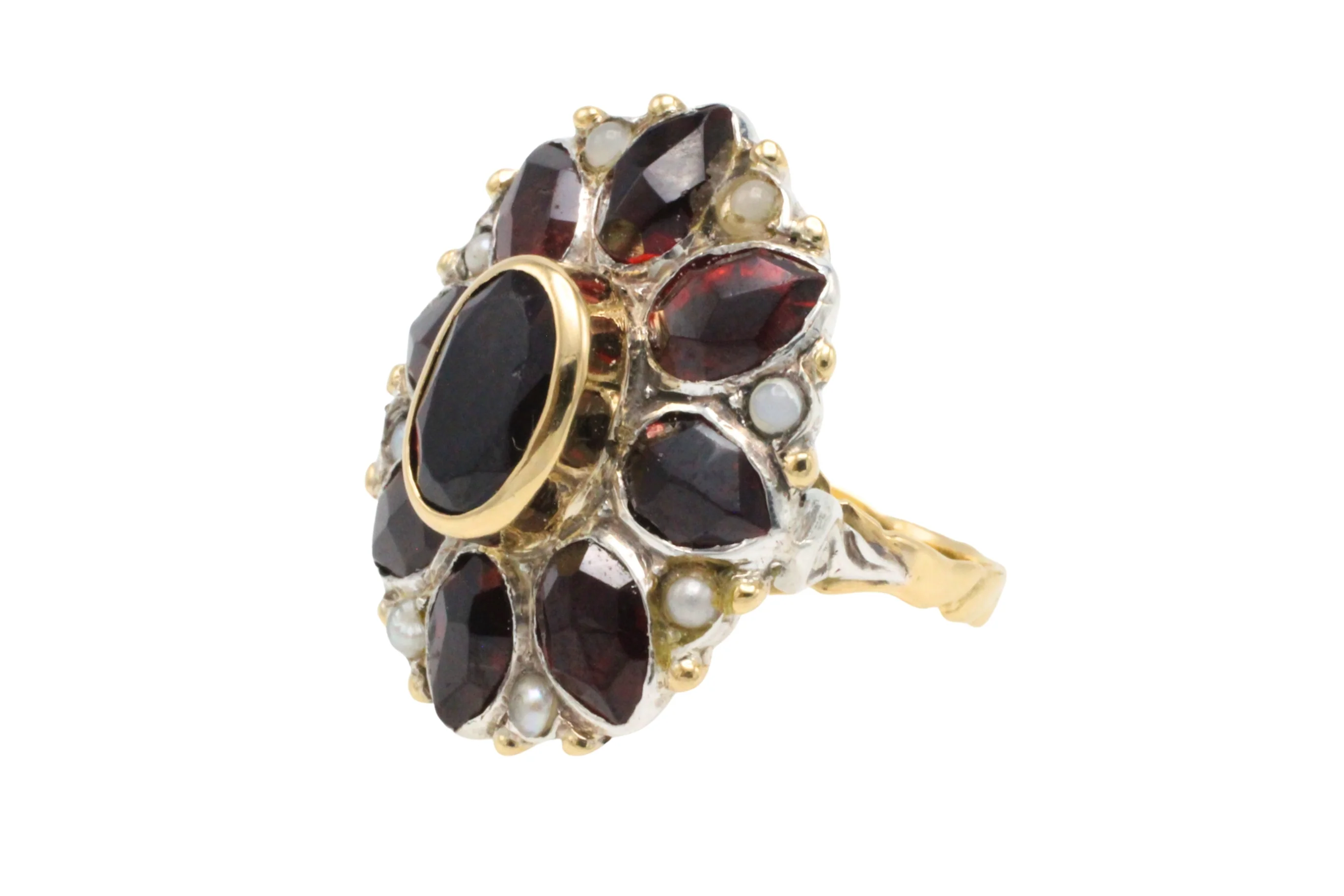 Vintage garnet and pearl ring in 14 carat gold and silver - Image 2