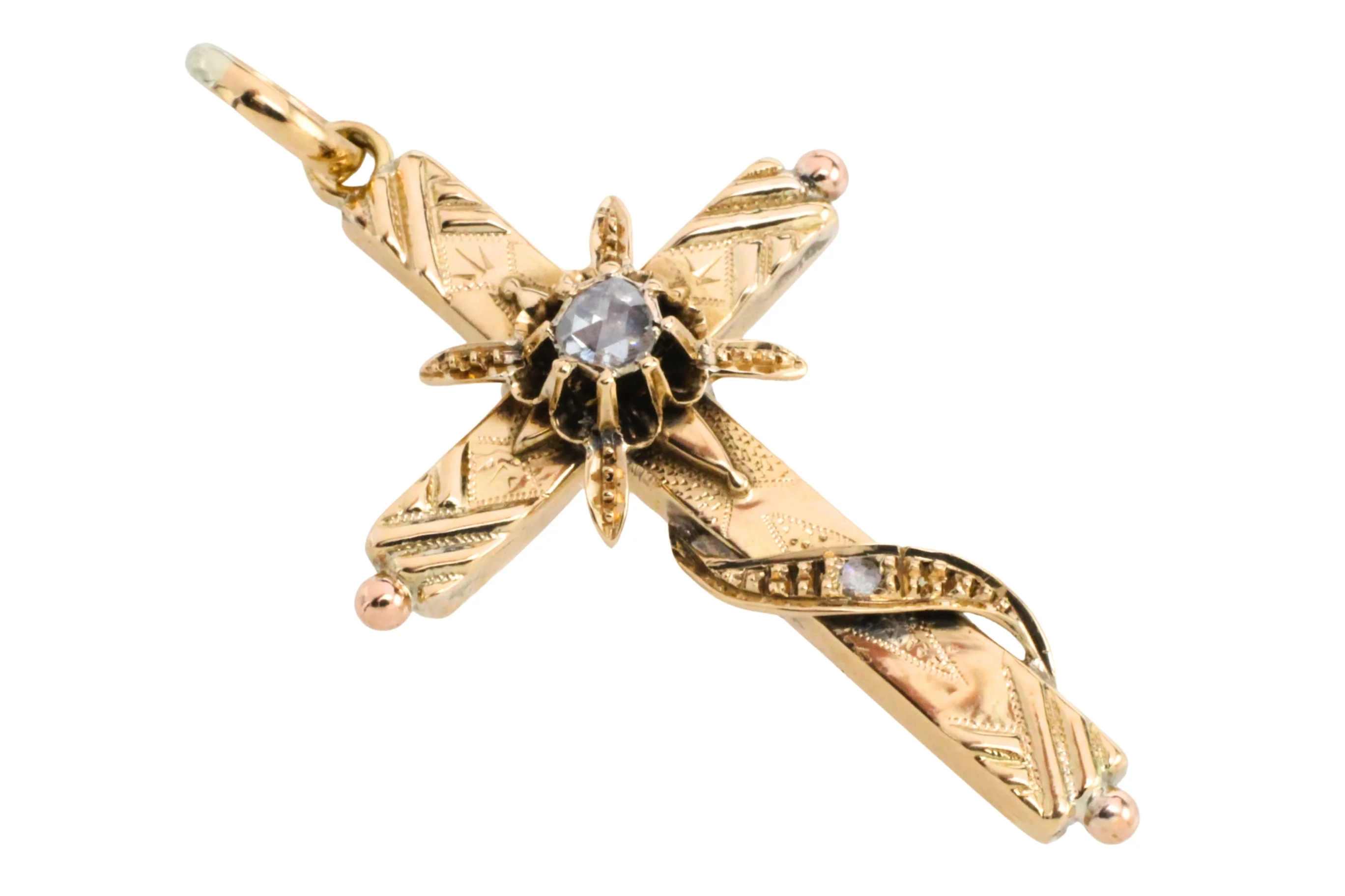 Vintage gold cross with rose diamonds