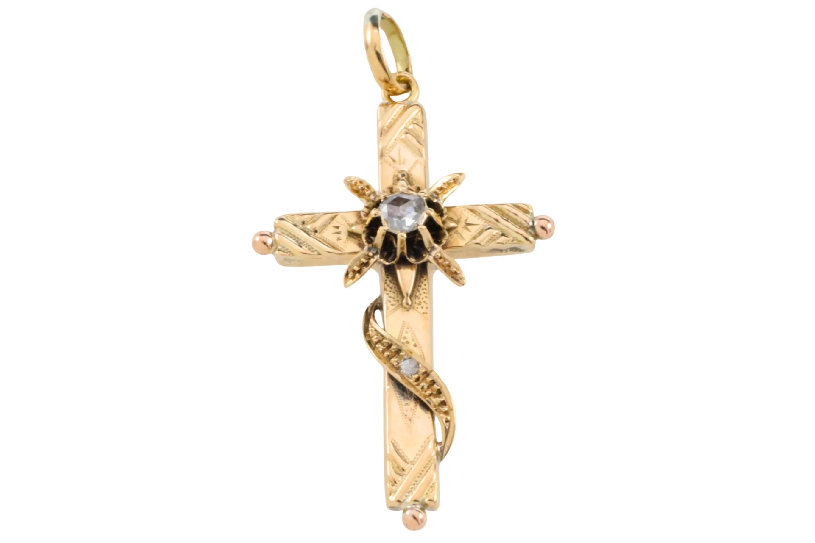 Vintage gold cross with rose diamonds - Image 2