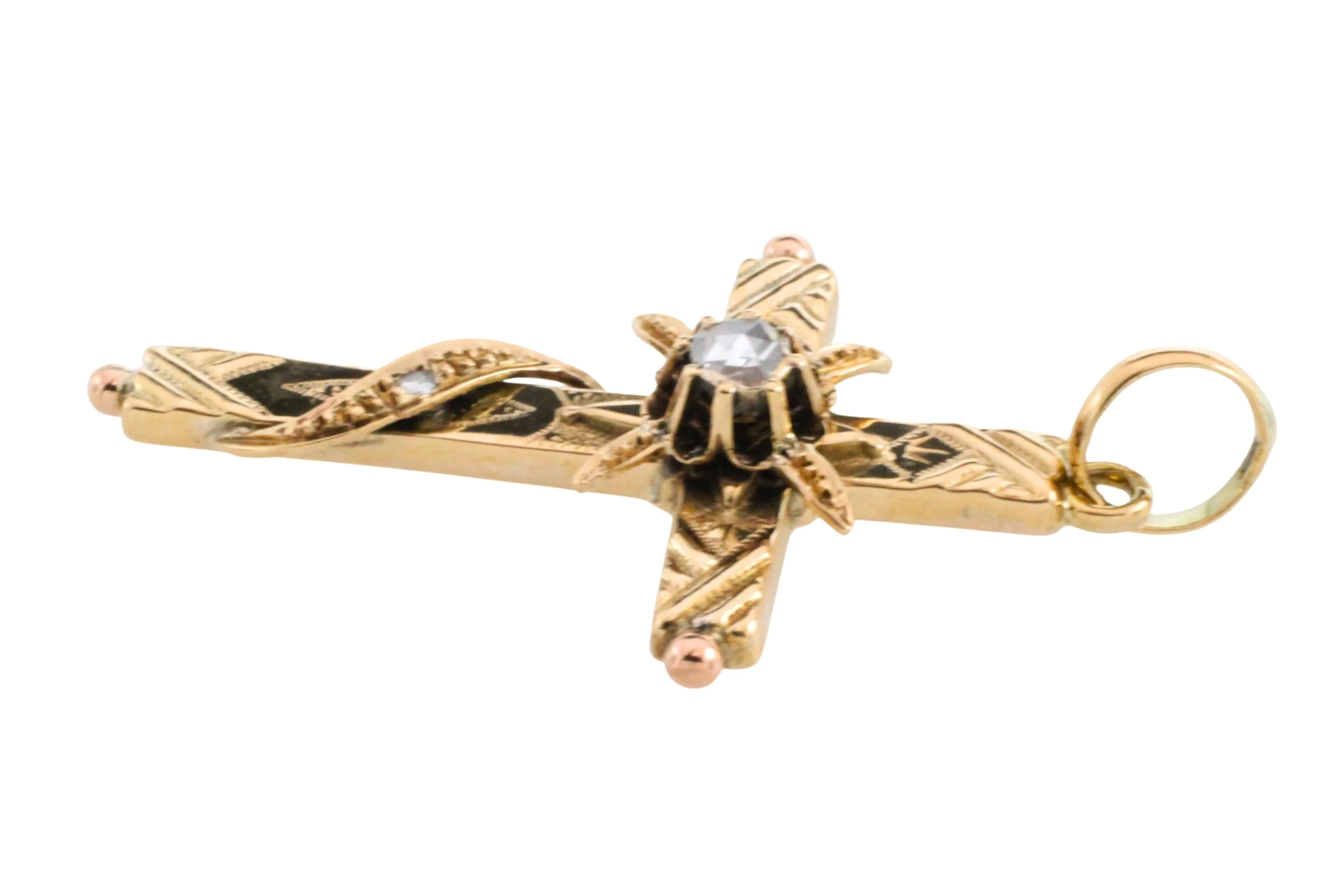 Vintage gold cross with rose diamonds - Image 3