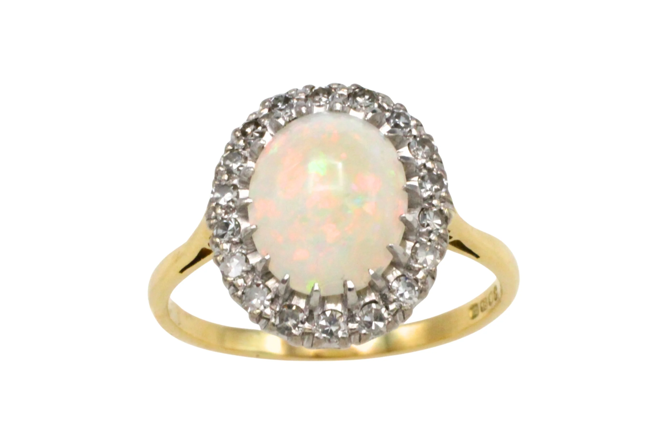 Vintage opal and diamond cluster ring