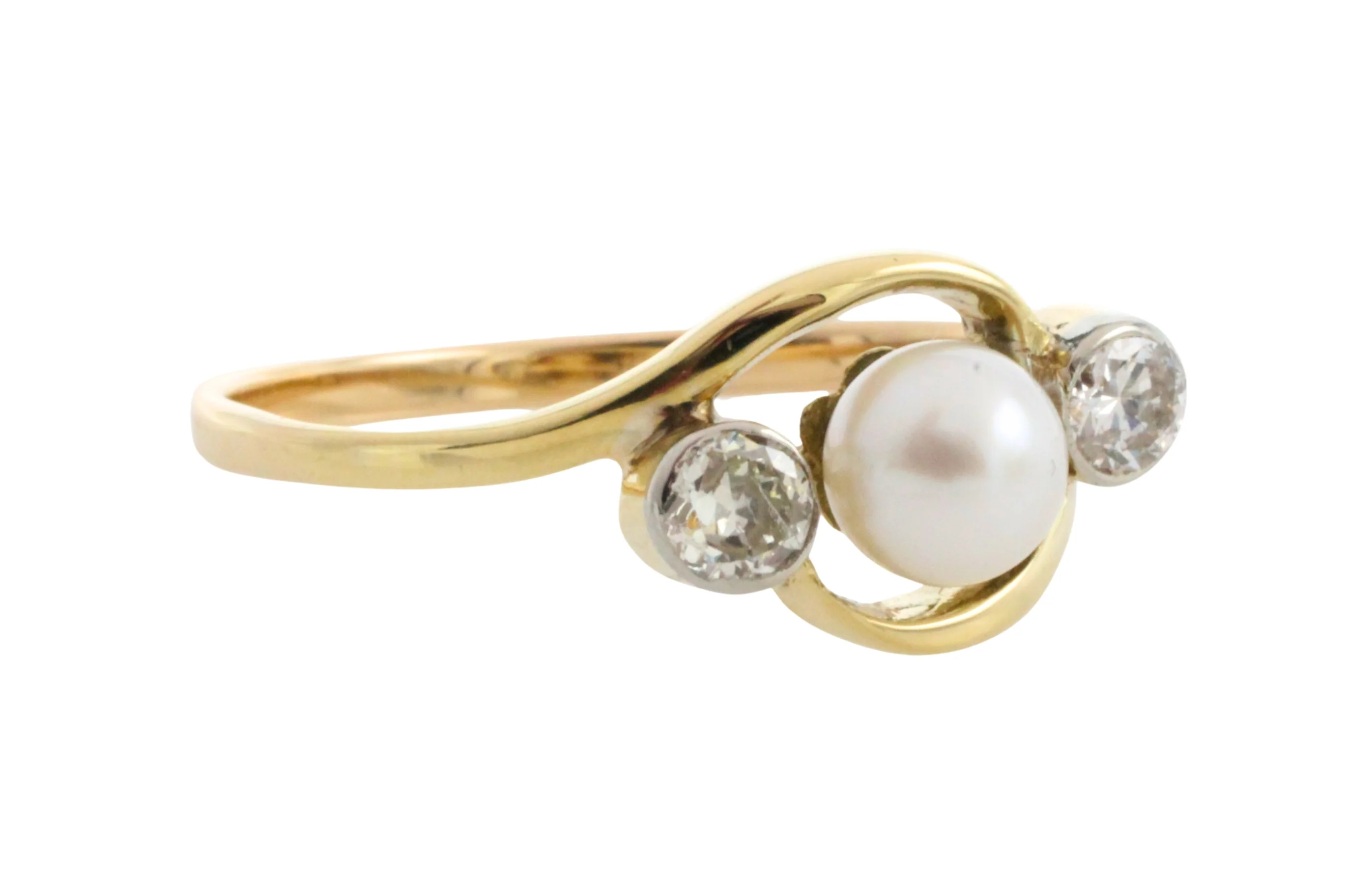 Vintage pearl and brilliant cut diamond ring - Image 3