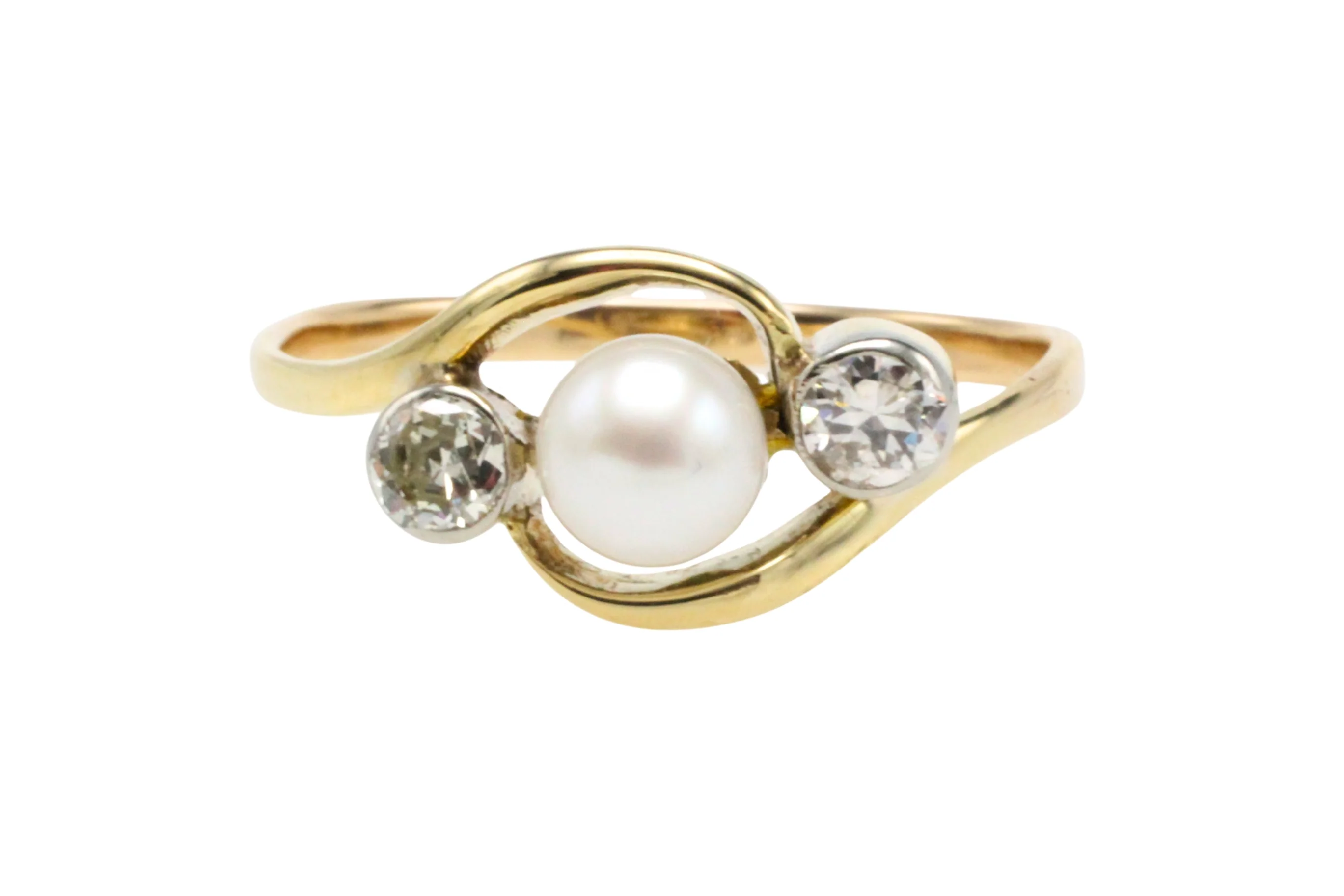 Vintage pearl and brilliant cut diamond ring - Image 5