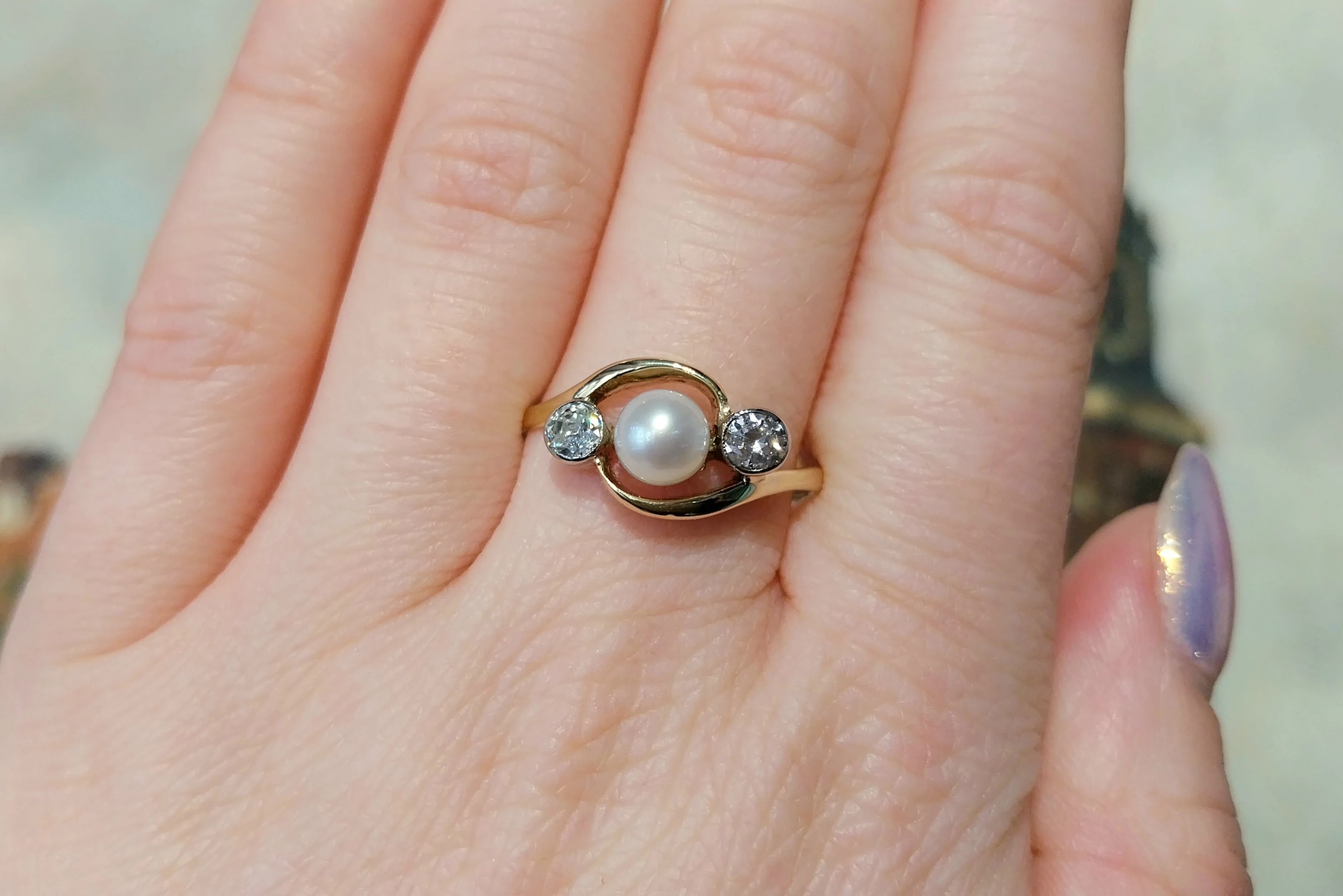 Vintage pearl and brilliant cut diamond ring - Image 8