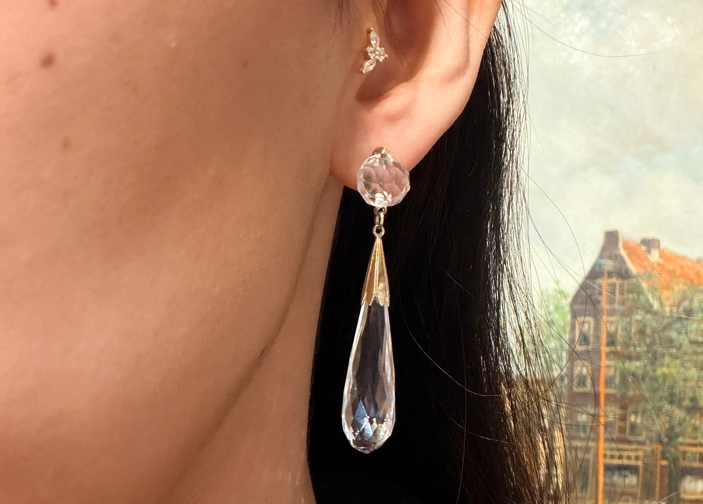 Vintage rock crystal pendant earrings - Image 4