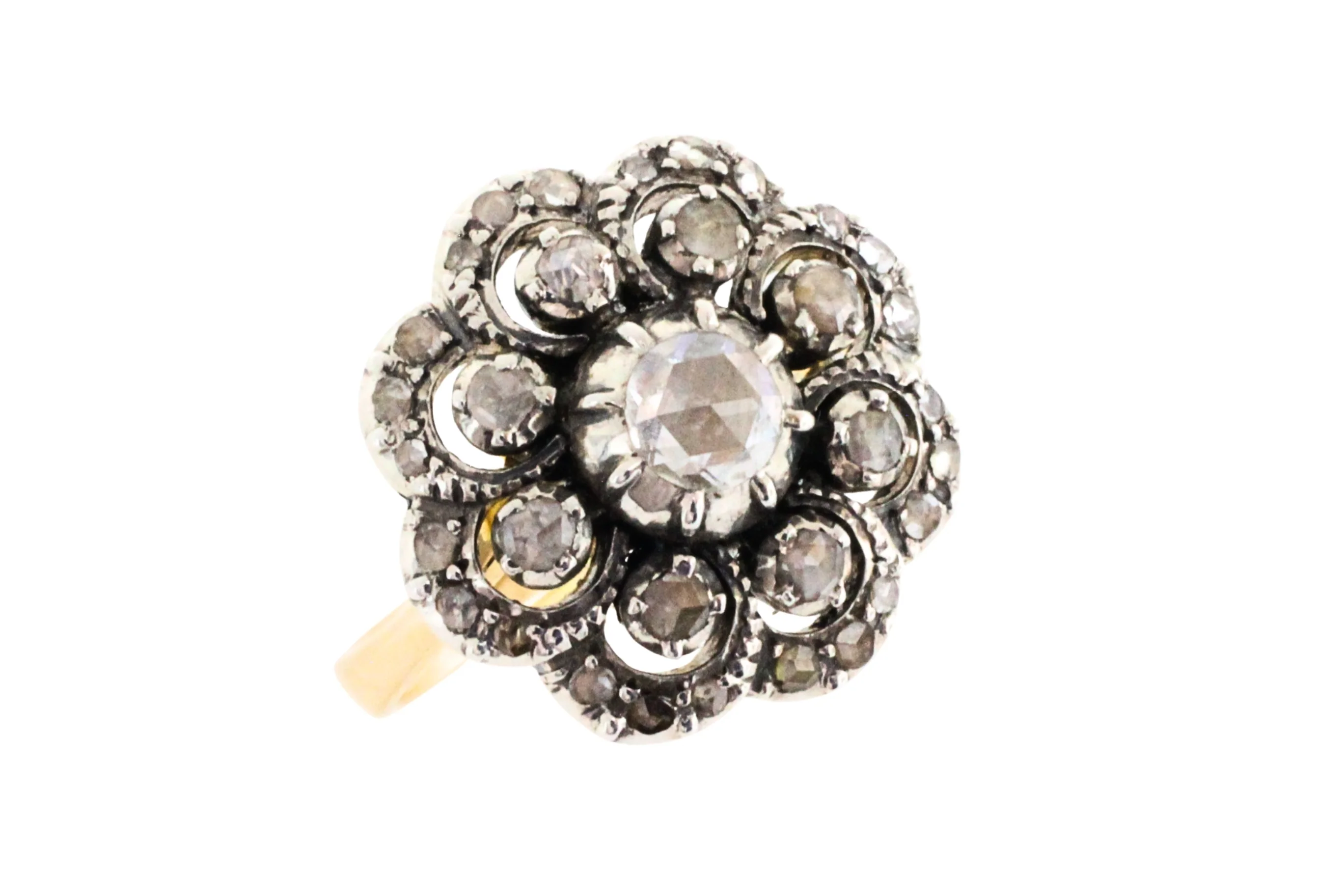 Vintage rose diamond ring in silver and gold
