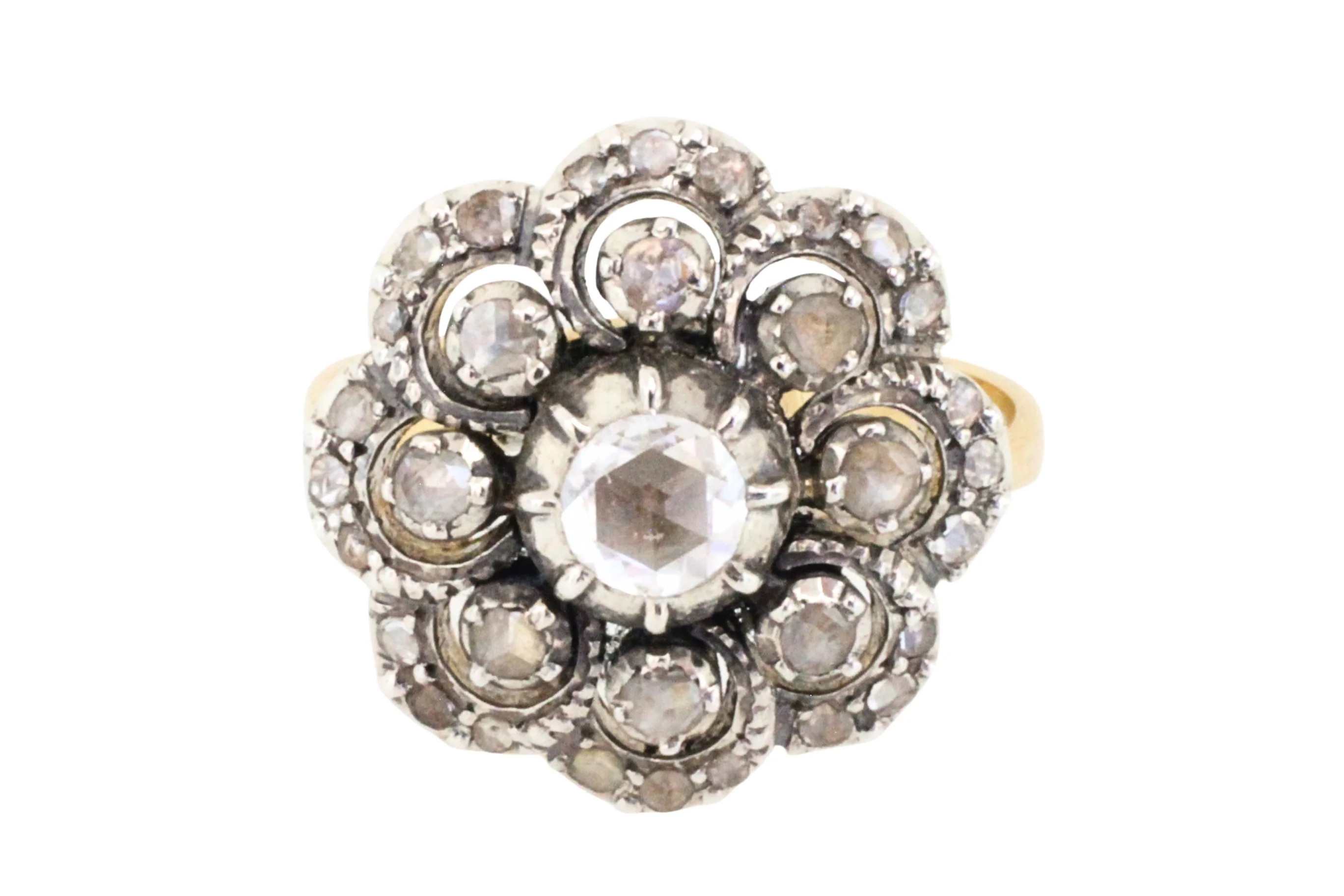 Vintage rose diamond ring in silver and gold - Image 2