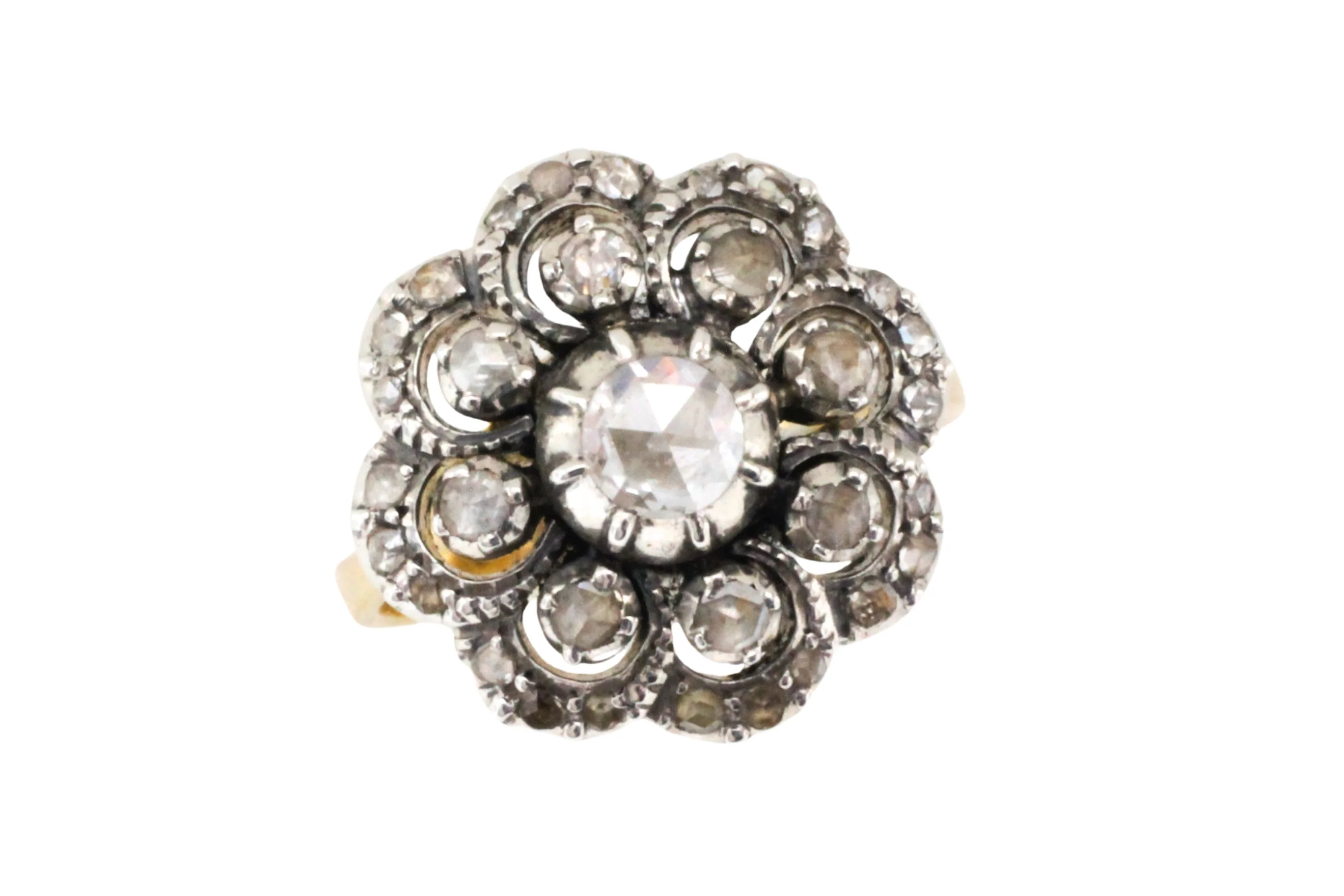 Vintage rose diamond ring in silver and gold - Image 3