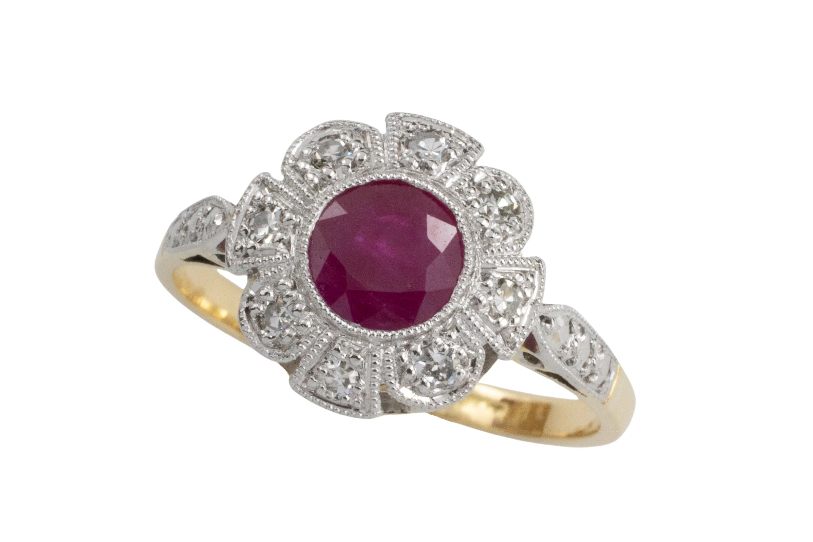 Vintage ruby and diamond ring in platinum and gold