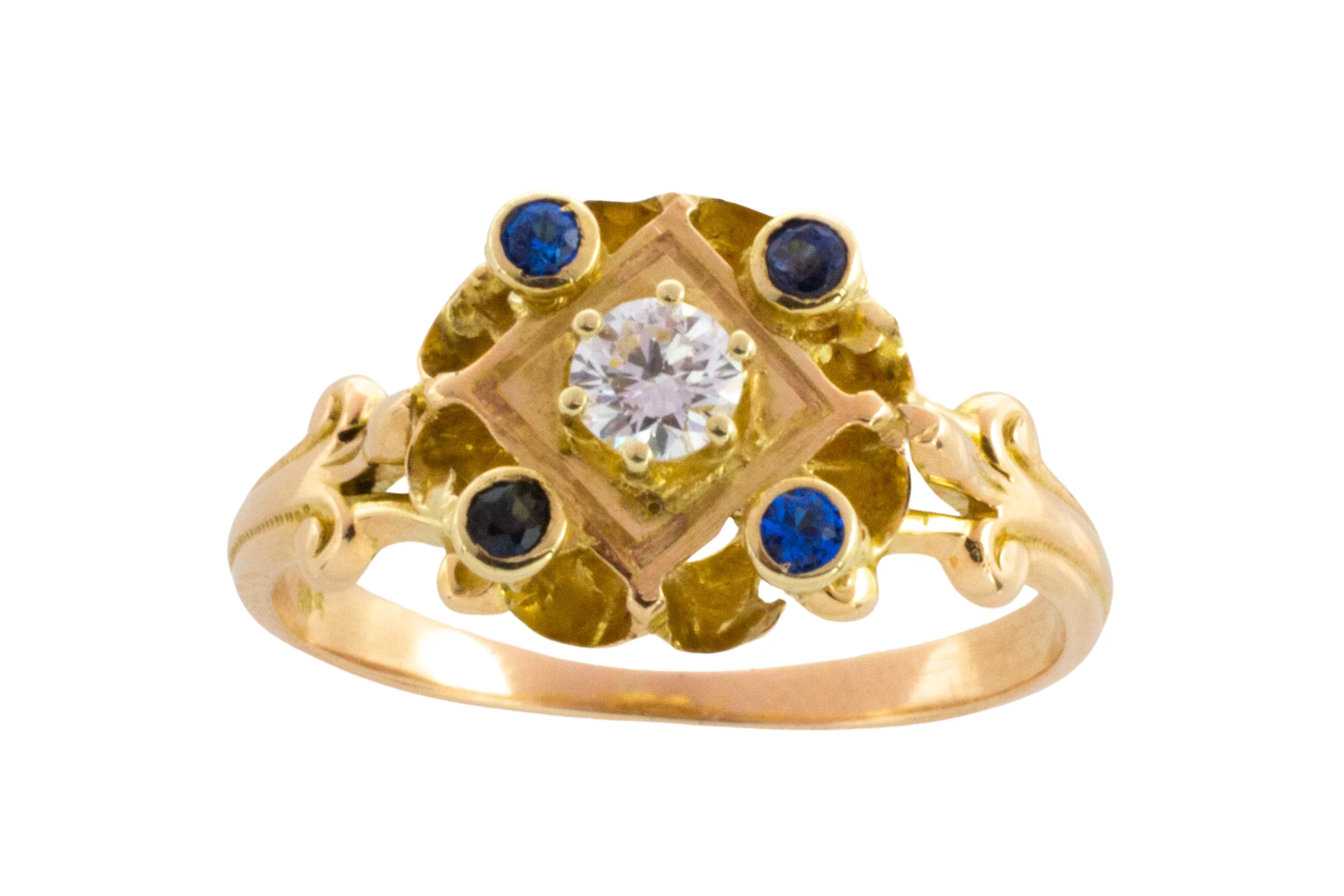 Vintage sapphire and diamond ring in 14 carat gold - Image 2