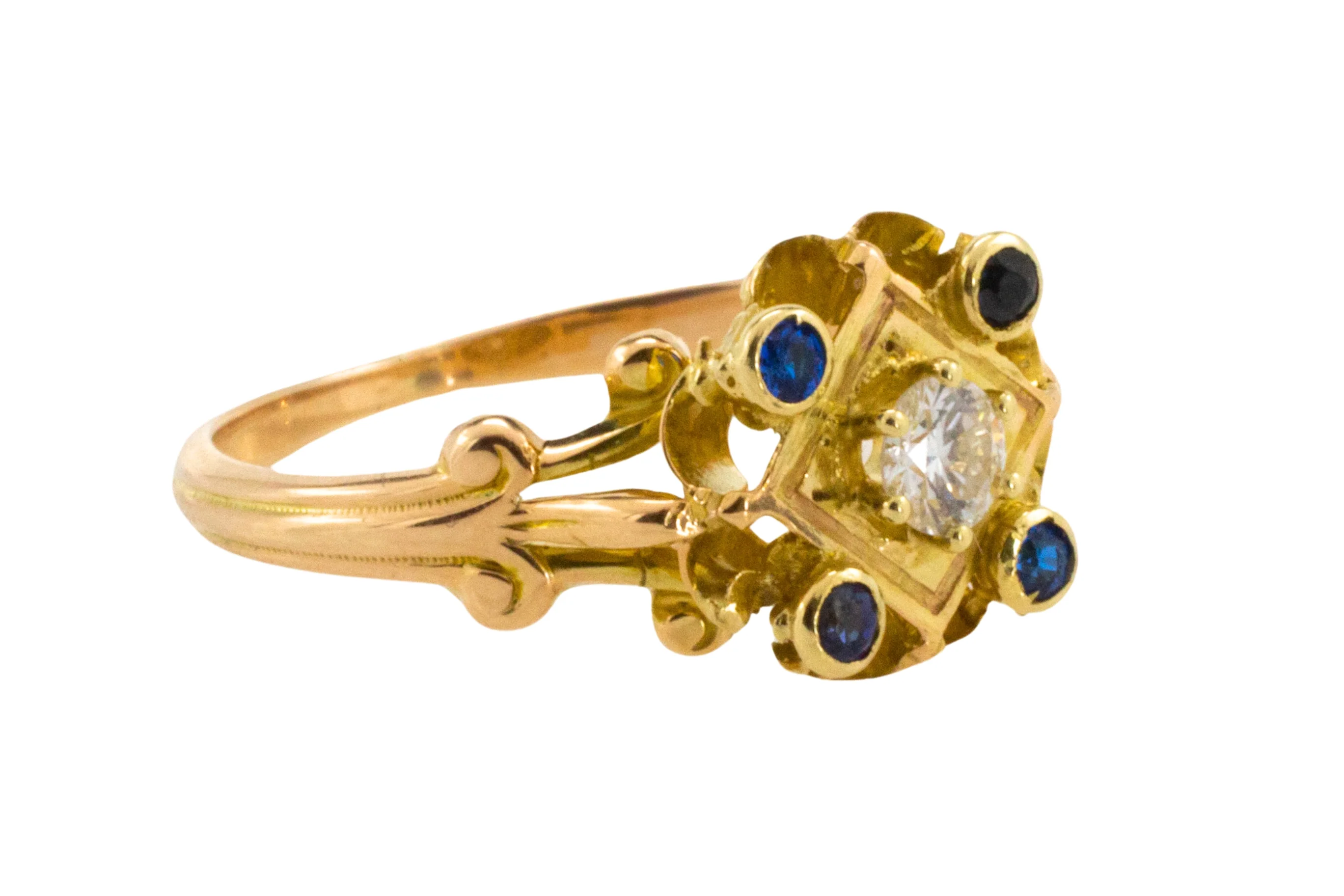 Vintage sapphire and diamond ring in 14 carat gold - Image 3