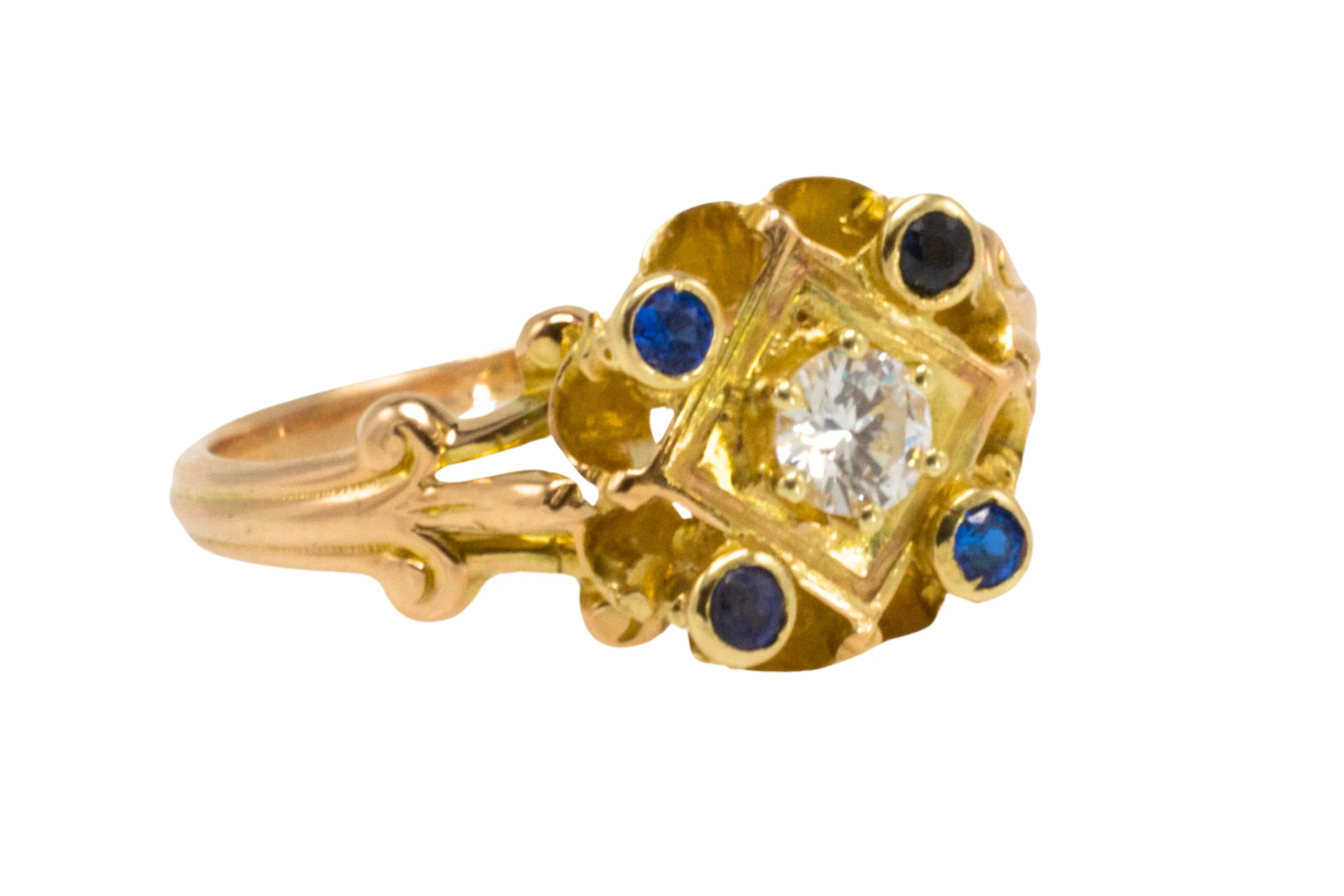 Vintage sapphire and diamond ring in 14 carat gold - Image 4