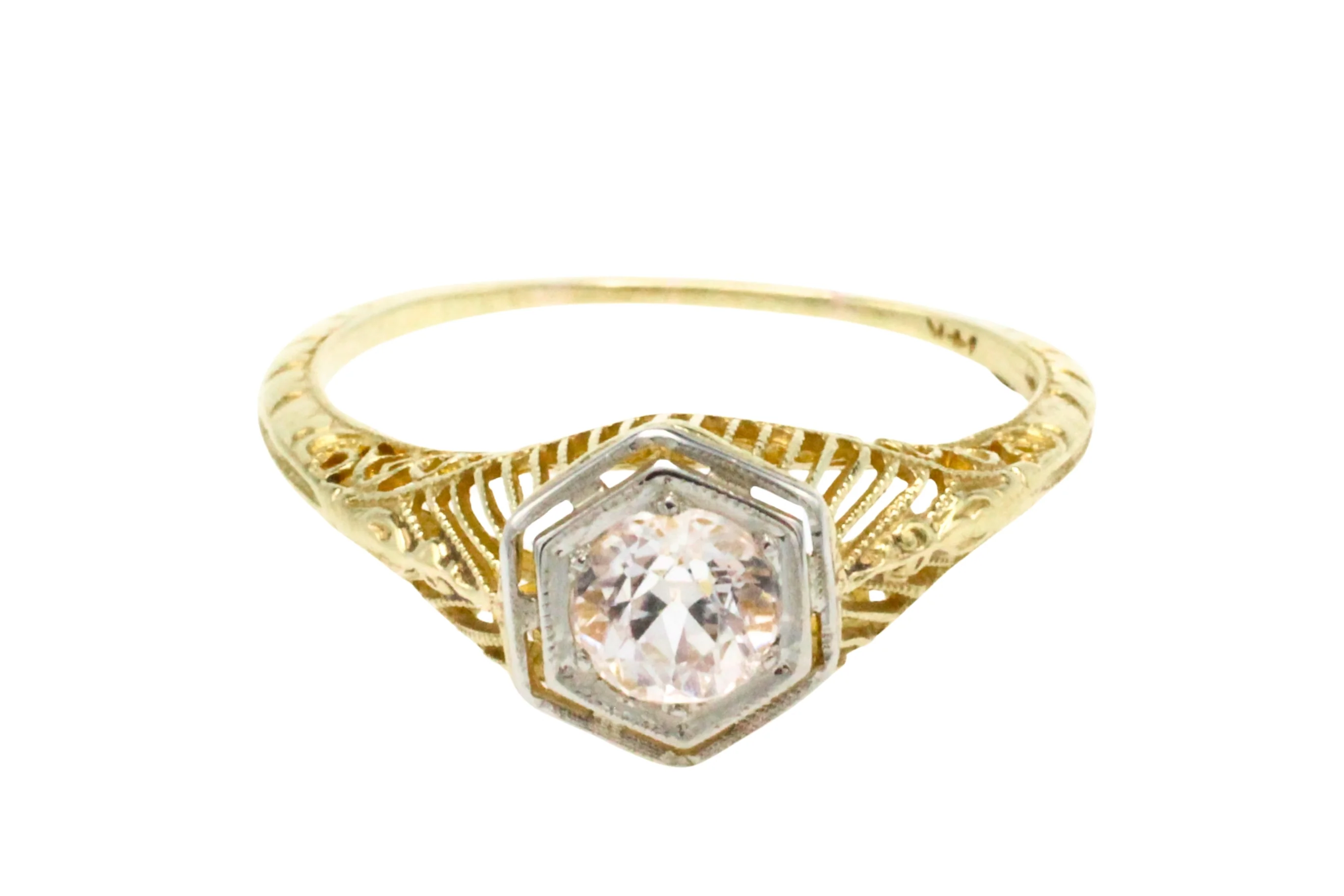 Vintage white sapphire yellow and white gold ring - Image 3