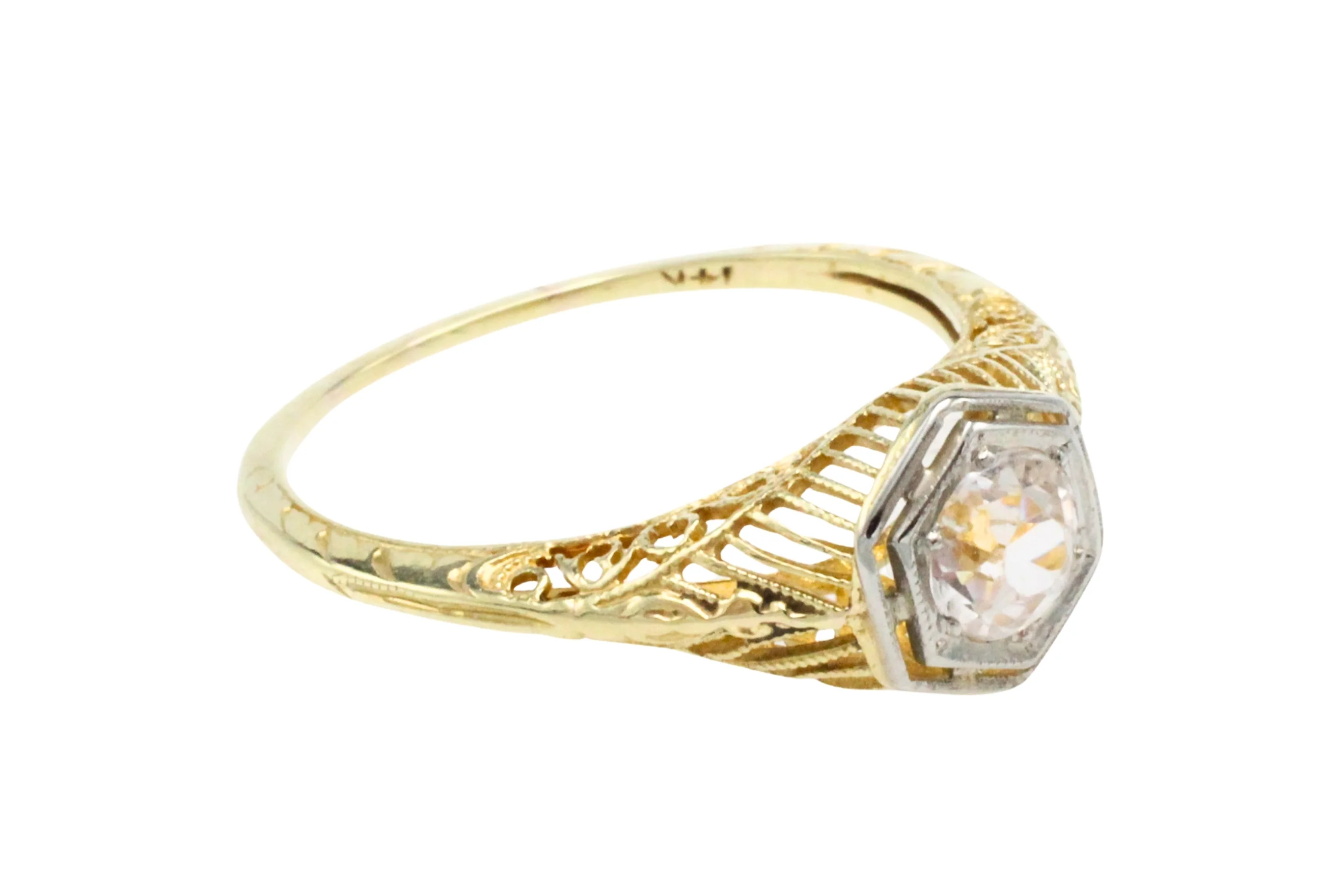 Vintage white sapphire yellow and white gold ring - Image 6