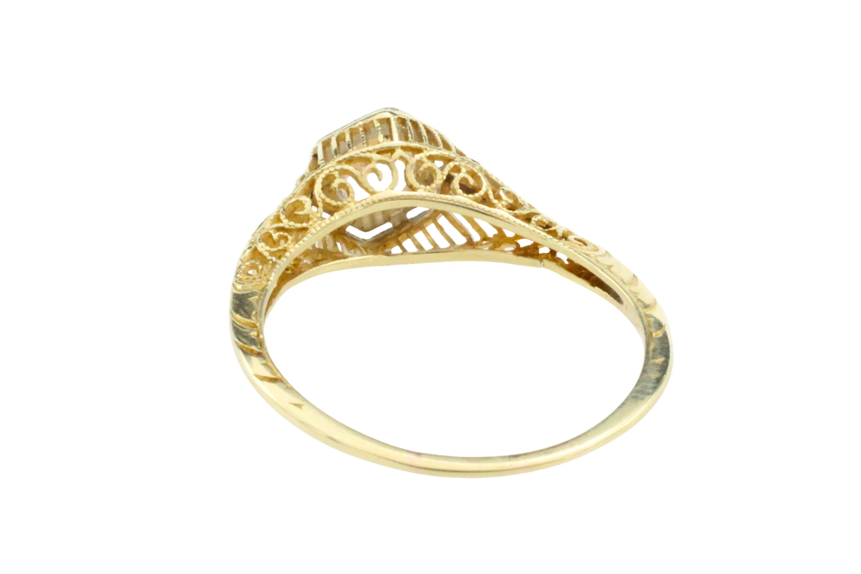 Vintage white sapphire yellow and white gold ring - Image 7