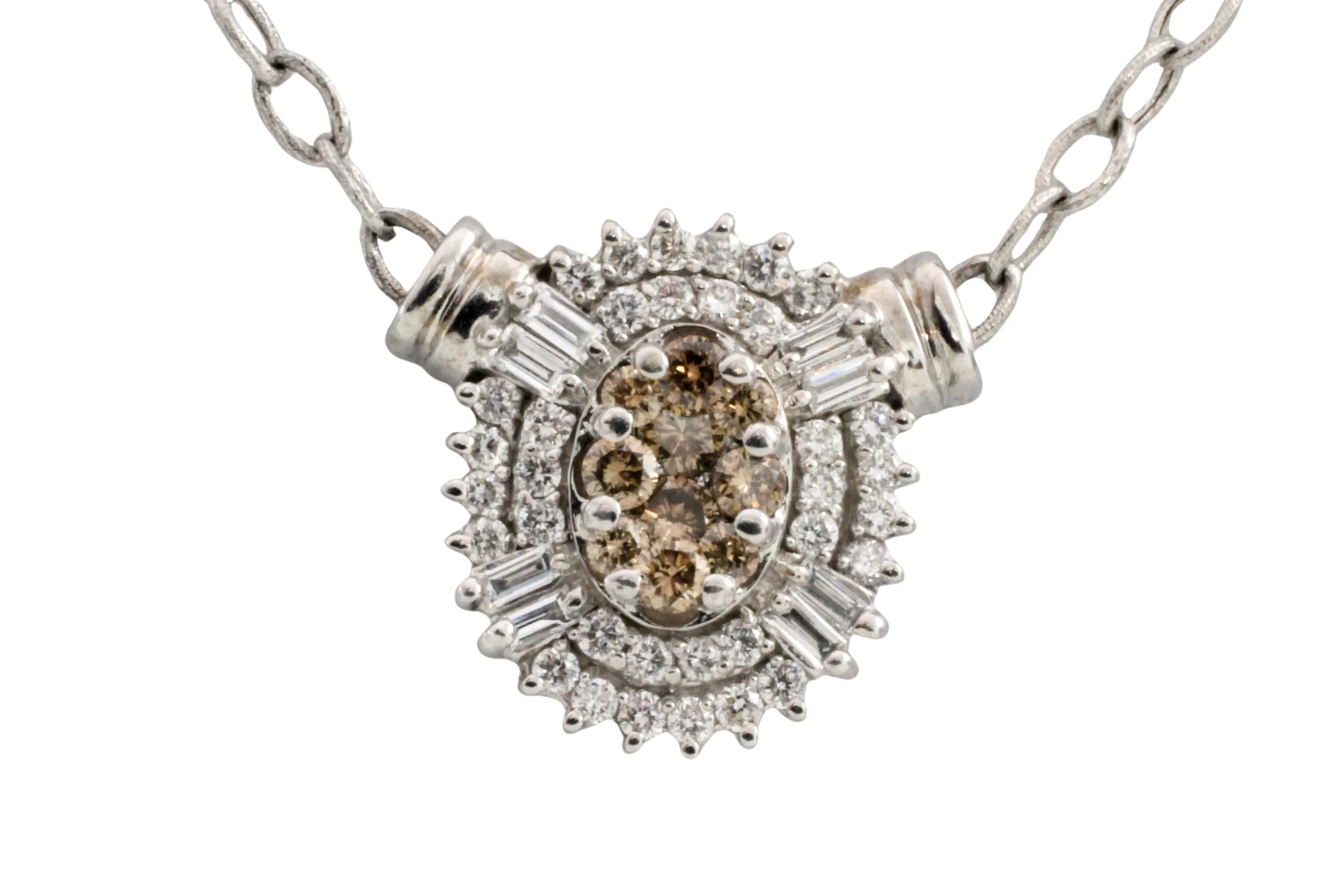 Light brown and clear diamond pendant in white gold