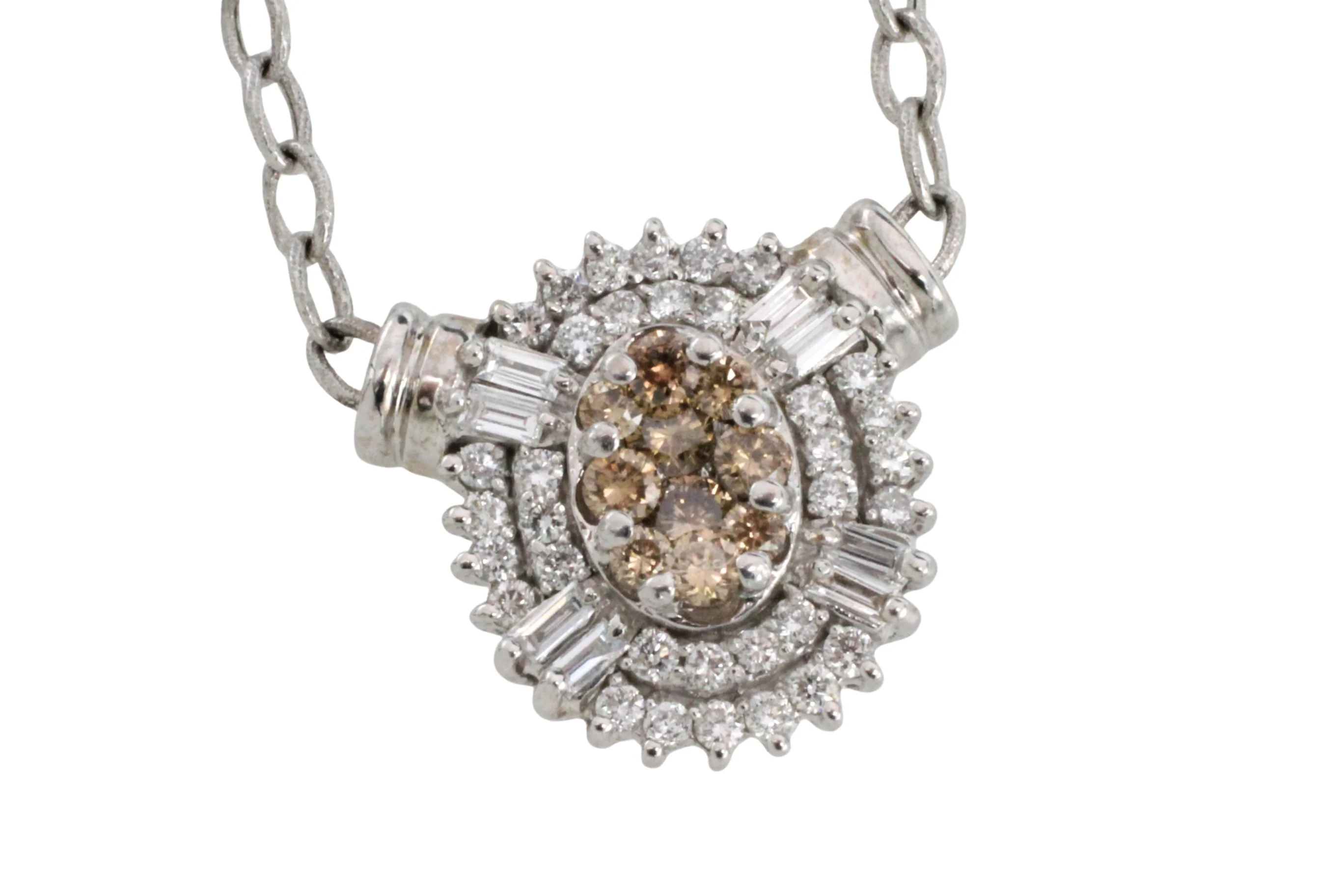 Light brown and clear diamond pendant in white gold - Image 4